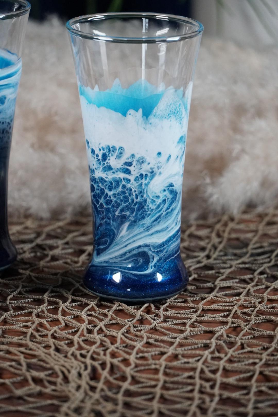 Ocean Waves Pub Glasses | Coastal Decor | Set of 2 or 4