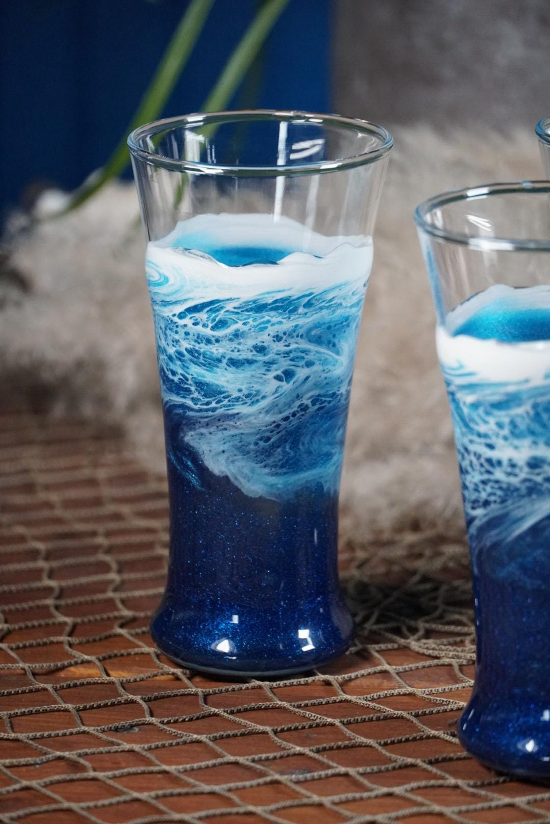 Ocean Waves Pub Glasses | Coastal Decor | Set of 2 or 4