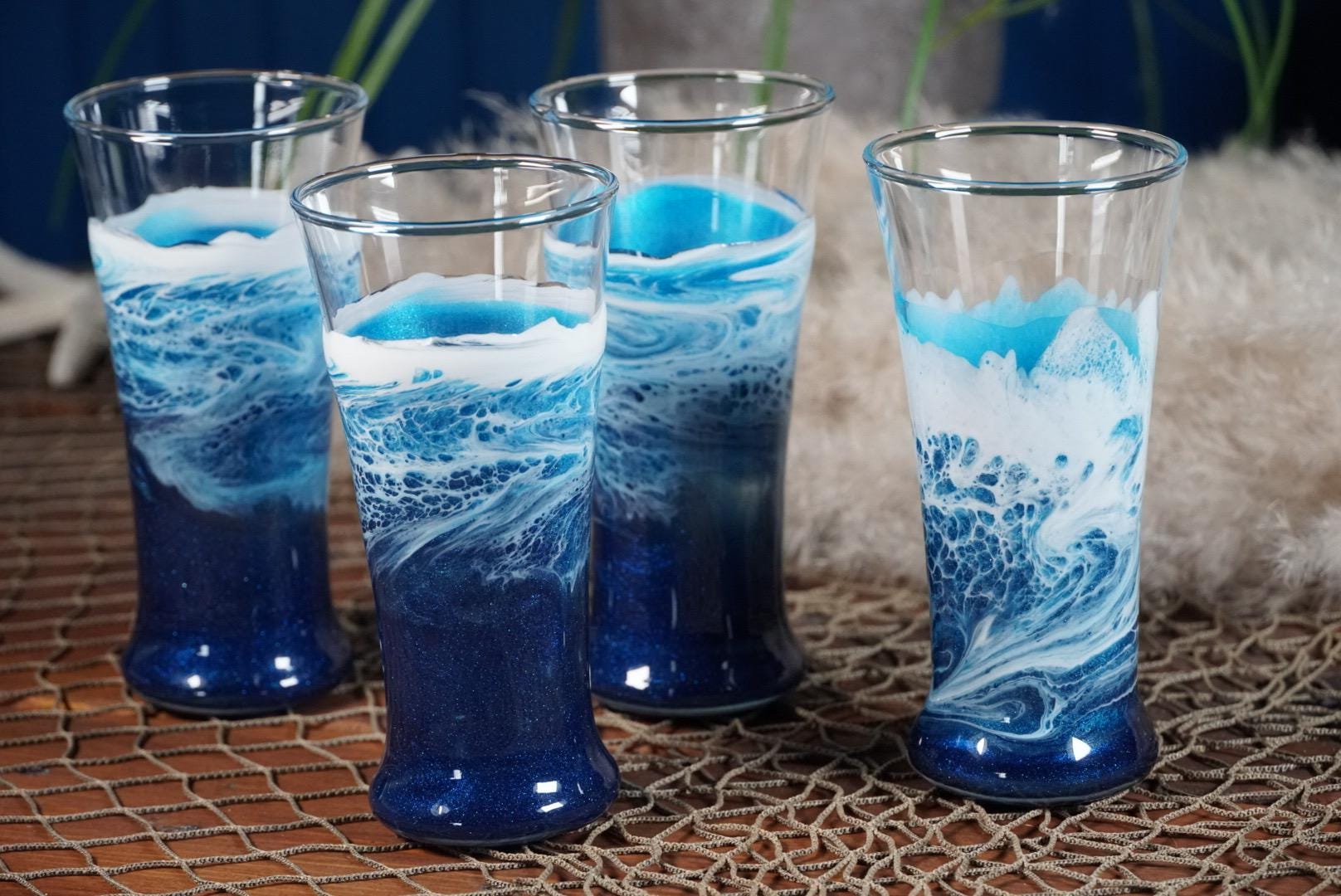 Ocean Waves Pub Glasses | Coastal Decor | Set of 2 or 4