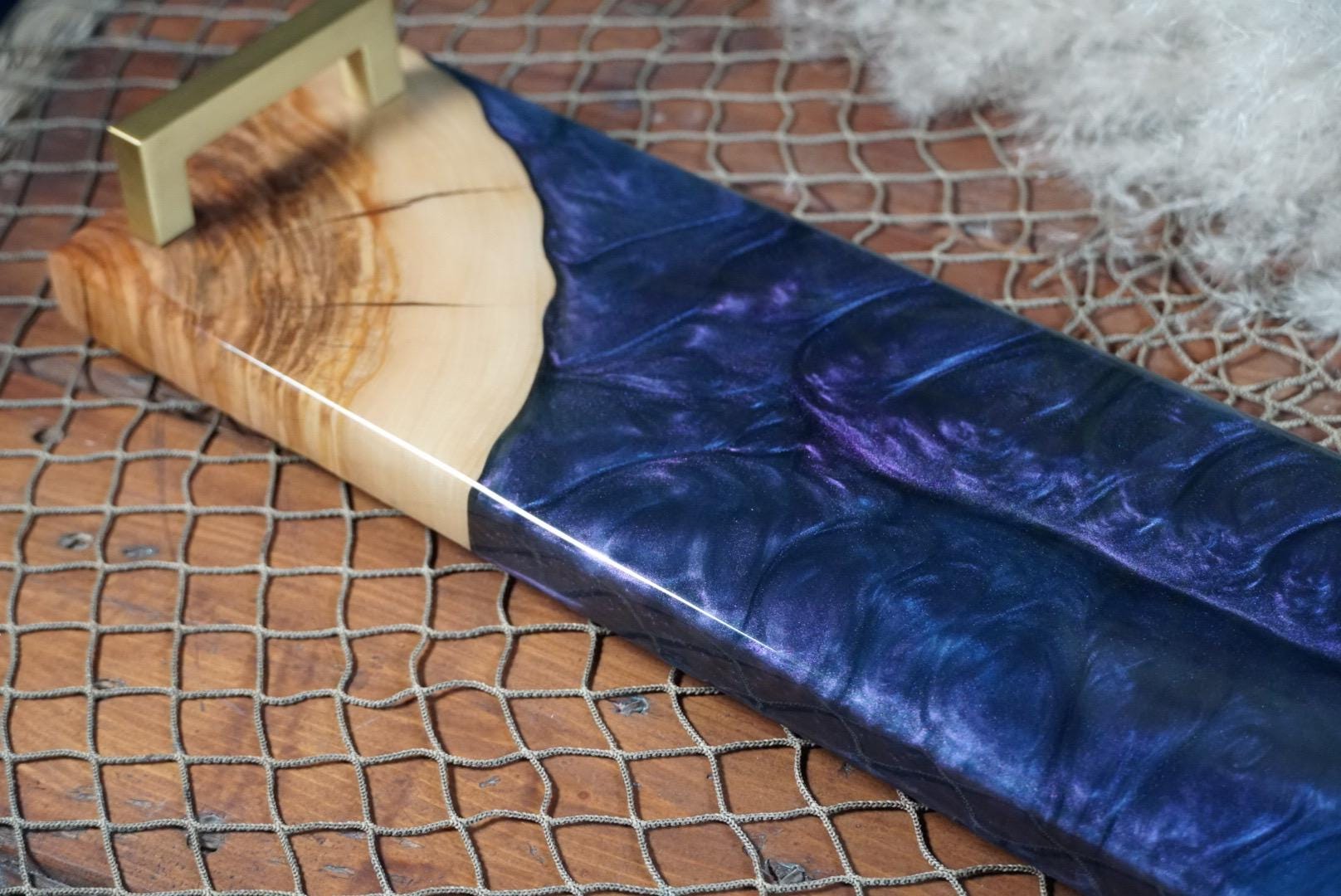Olive Wood with Blue and Purple Epoxy Resin Charcuterie Board, serving board
