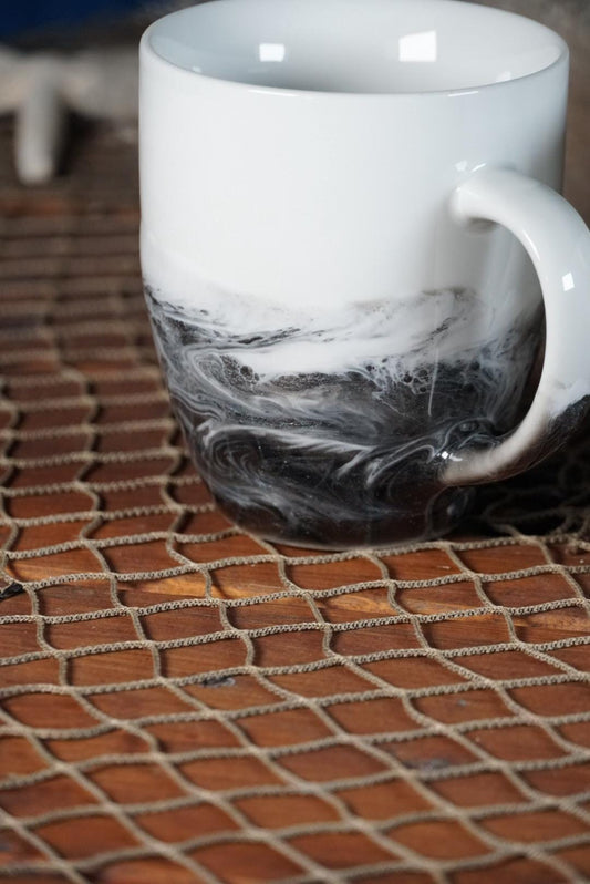 Black and Silver Ocean Waves Coffee Cup | Coastal Decor