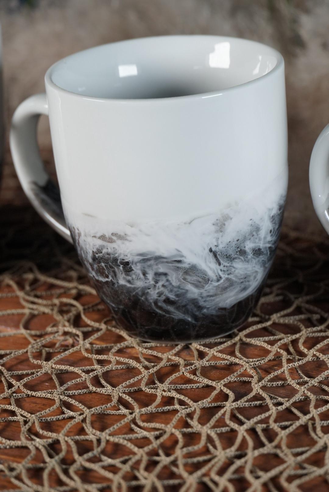 Black and Silver Ocean Waves Coffee Cup | Coastal Decor