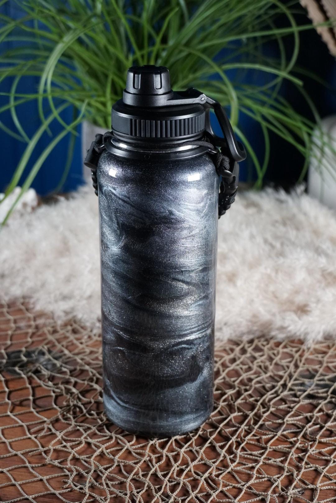 Black & Silver Insulated Water Bottle Thermos Sports Bottle