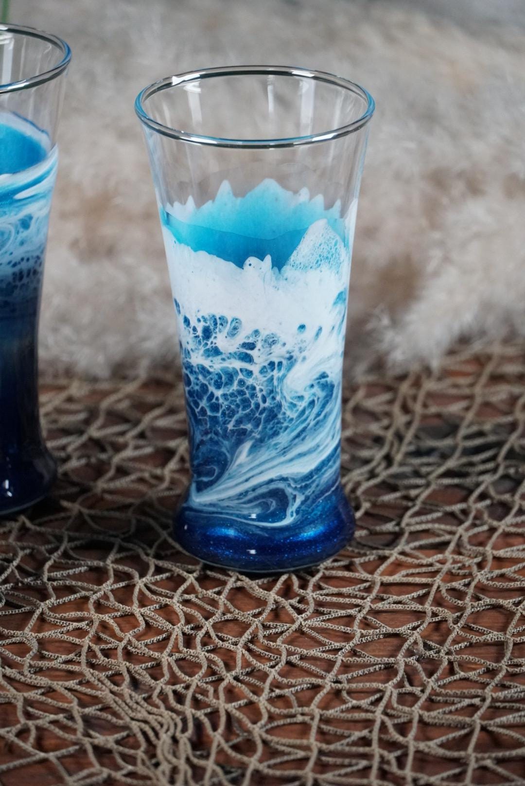 Ocean Waves Pub Glasses | Coastal Decor | Set of 2 or 4