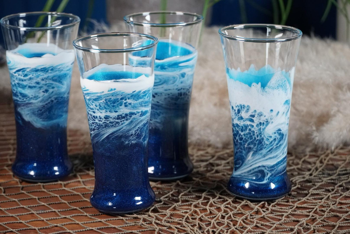 Ocean Waves Pub Glasses | Coastal Decor | Set of 2 or 4