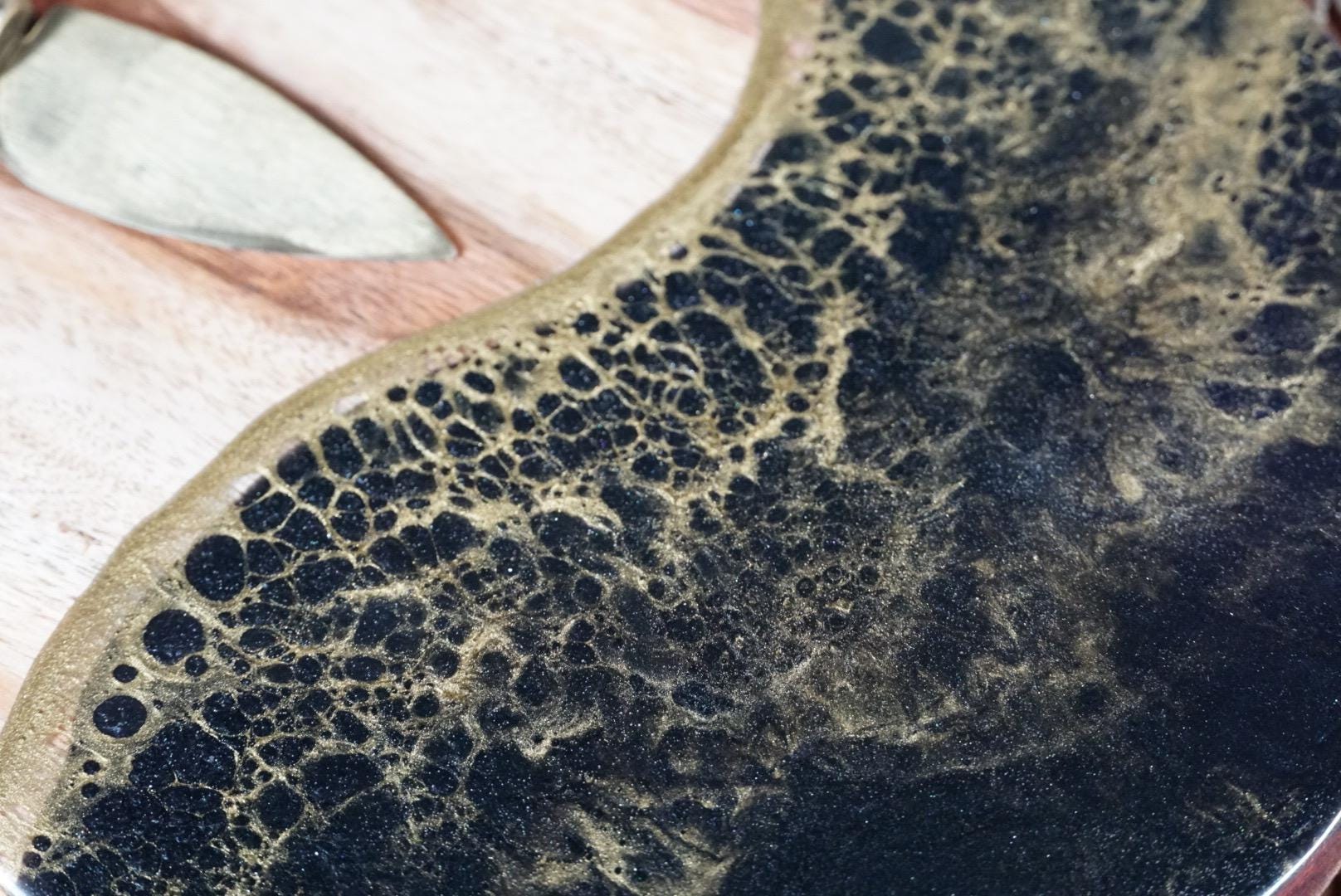 Round wooden Black with Gold Waves Charcuterie boards | Serving Trays