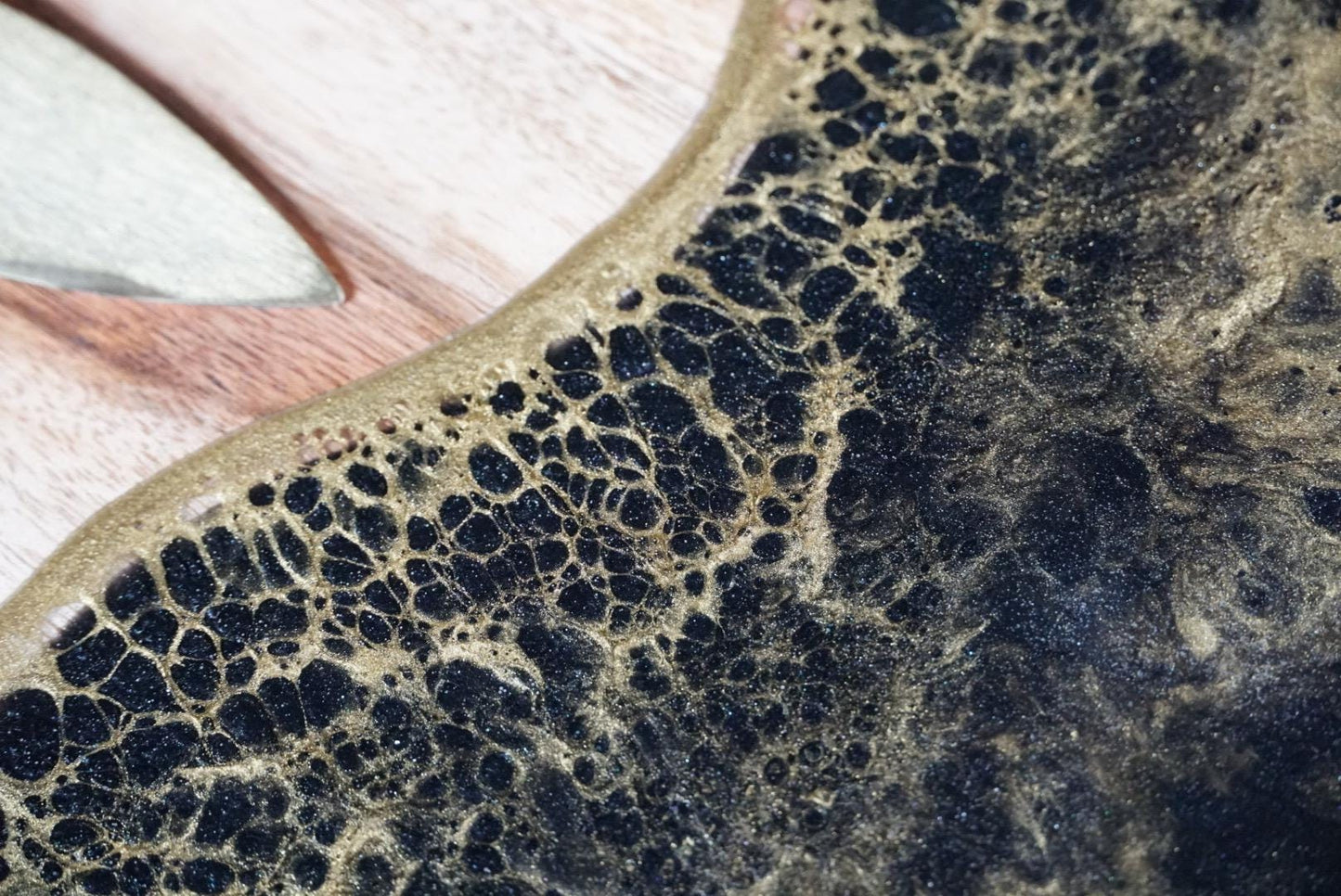 Round wooden Black with Gold Waves Charcuterie boards | Serving Trays