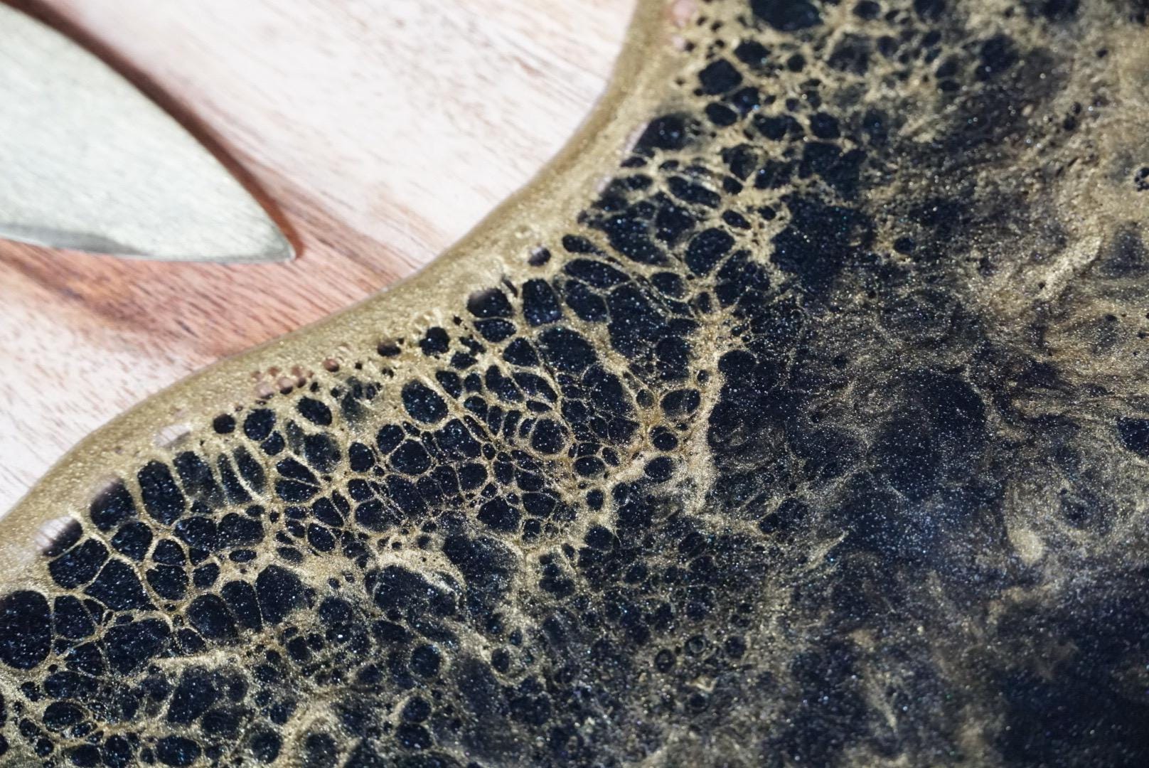 Round wooden Black with Gold Waves Charcuterie boards | Serving Trays