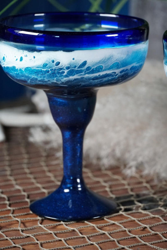 Ocean Waves Margarita Glasses | Coastal Decor