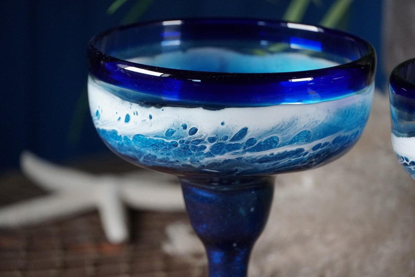 Ocean Waves Margarita Glasses | Coastal Decor