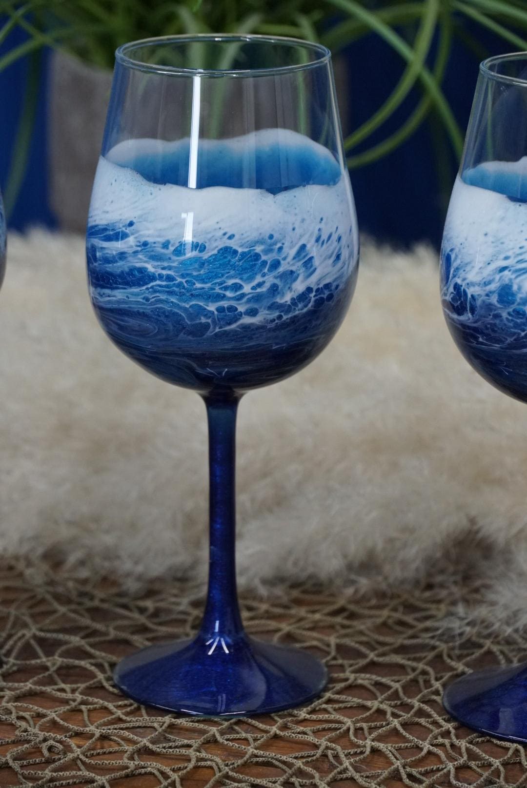 Ocean Waves Wine Glasses | Coastal Decor