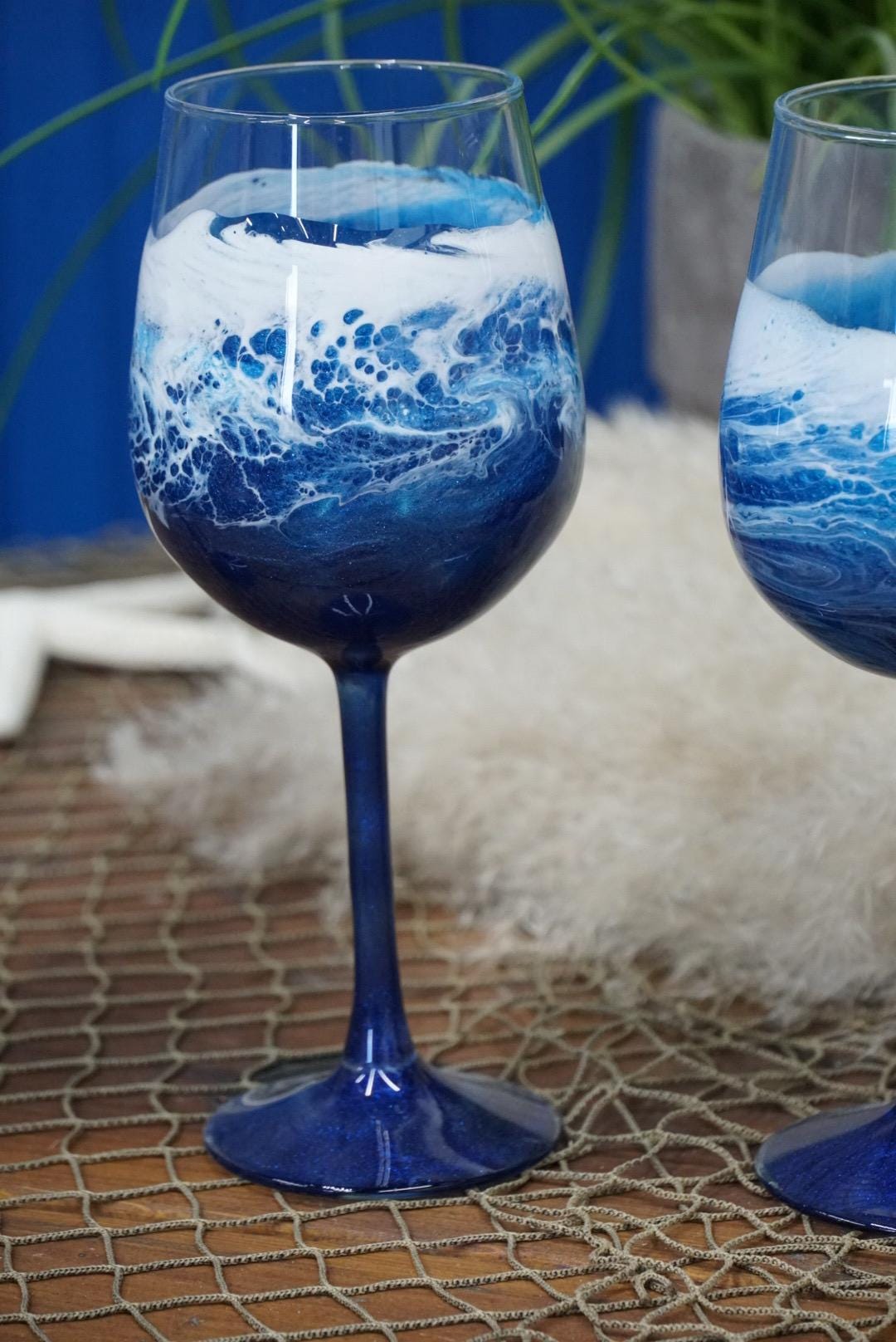 Ocean Waves Wine Glasses | Coastal Decor