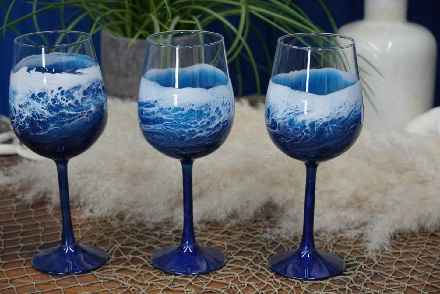 Ocean Waves Wine Glasses | Coastal Decor