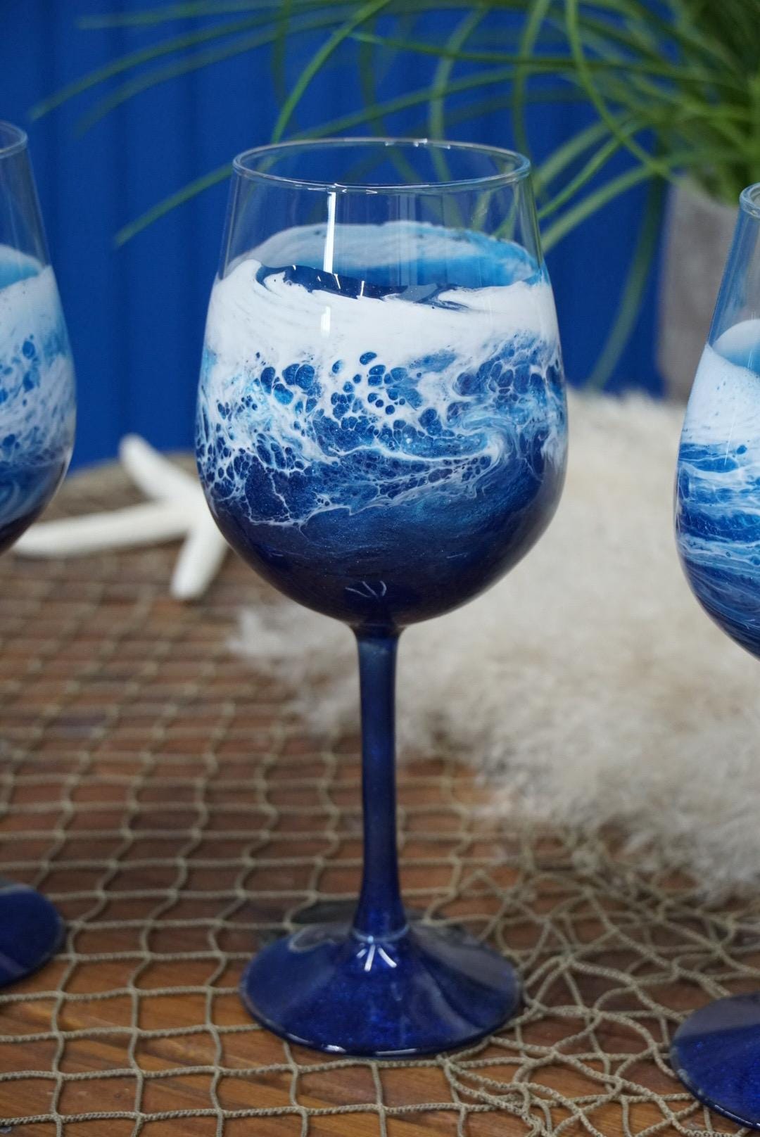 Ocean Waves Wine Glasses | Coastal Decor
