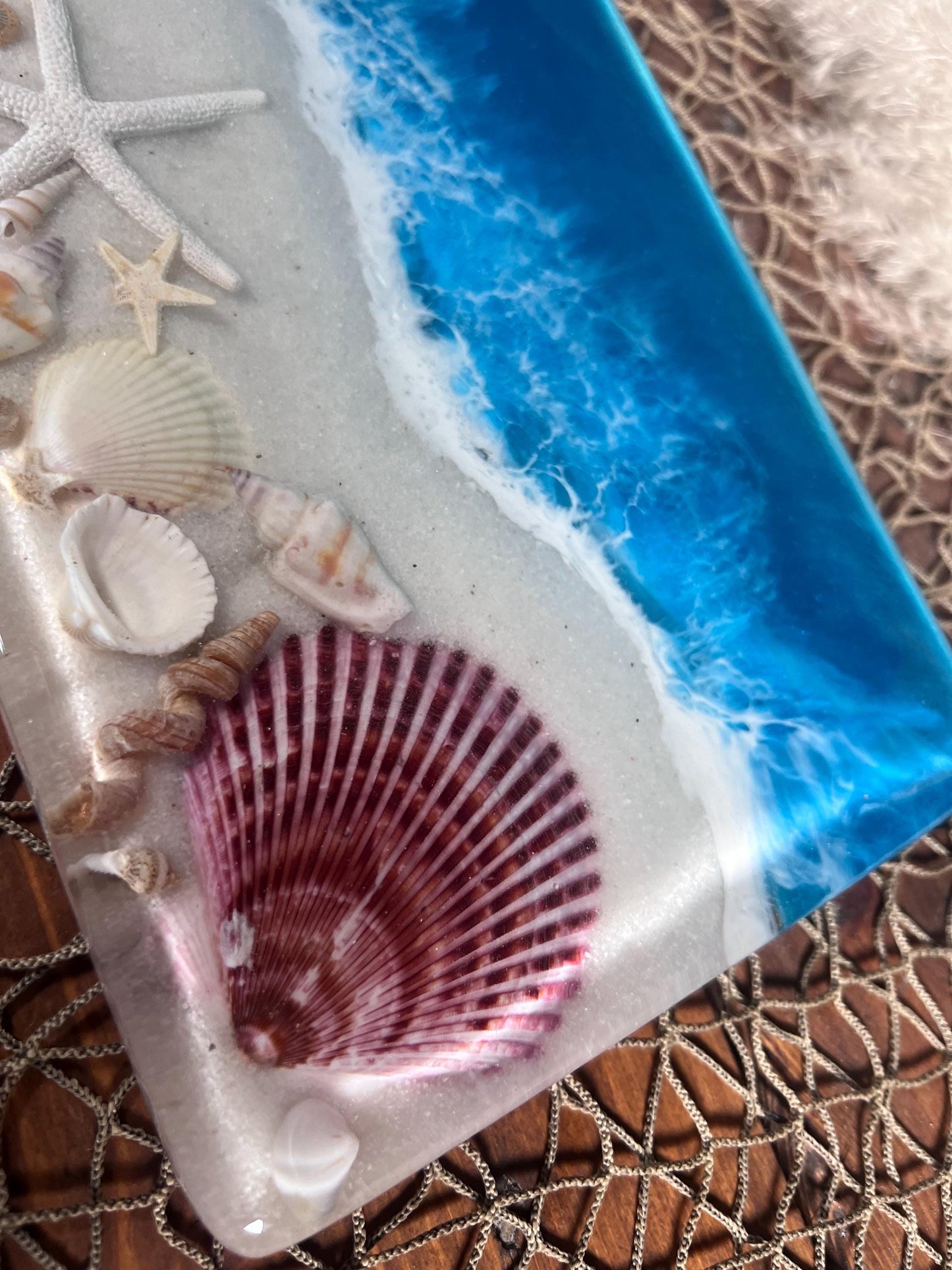 Tropical Ocean Sea Shell Epoxy Resin Charcuterie Board/Serving Platter