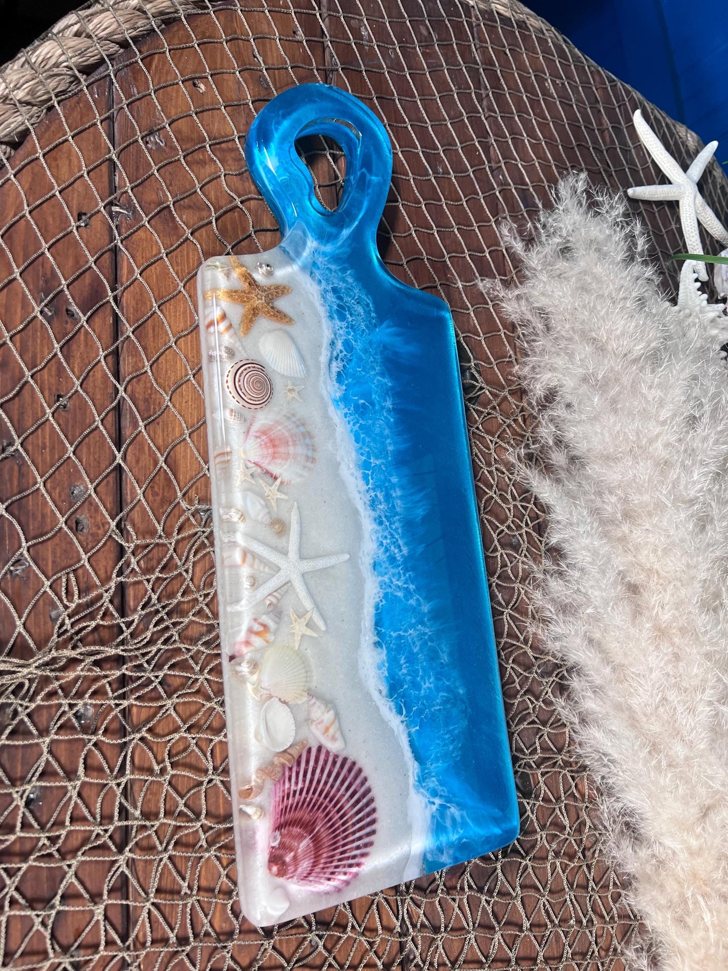 Tropical Ocean Sea Shell Epoxy Resin Charcuterie Board/Serving Platter