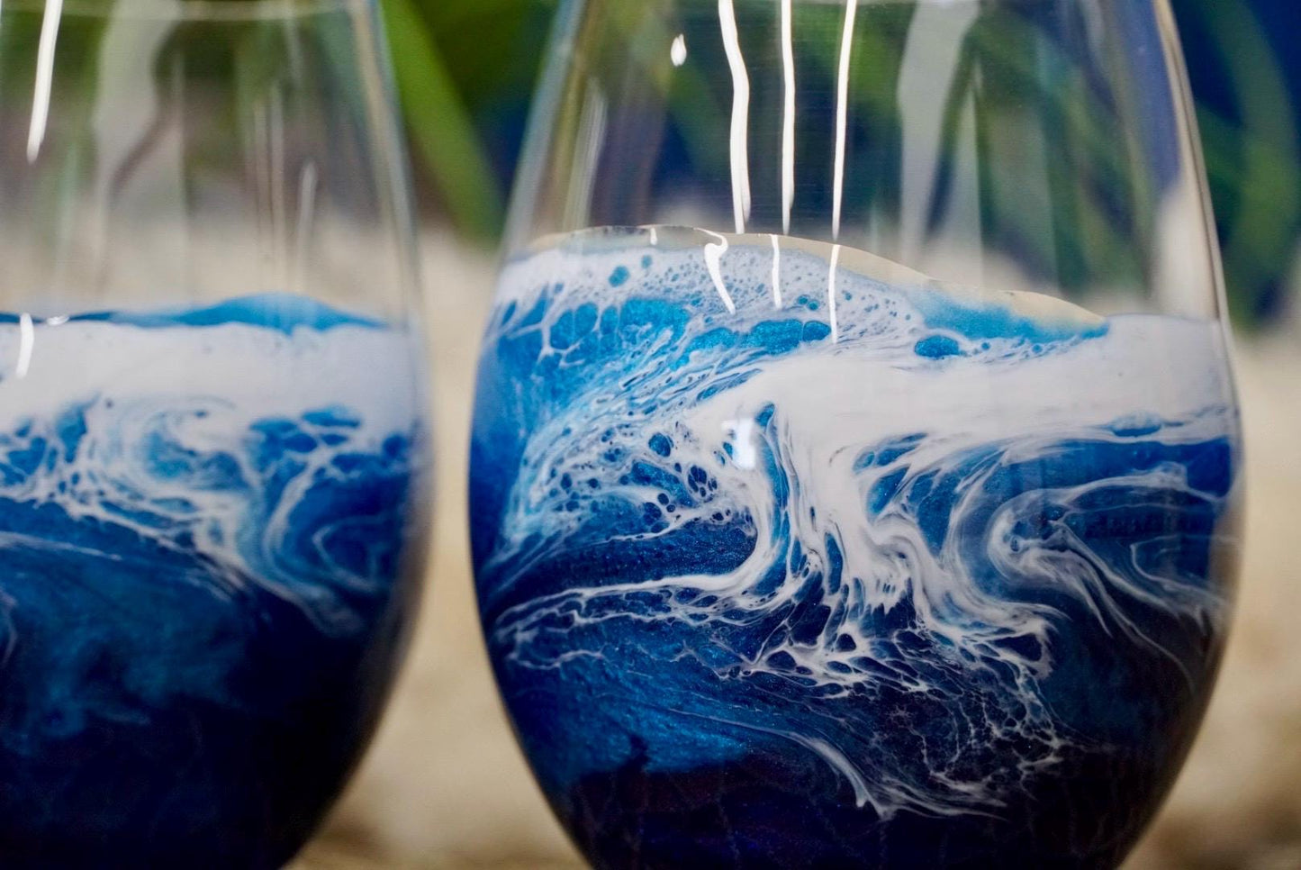 Ocean Waves Wine Glasses | Coastal Decor