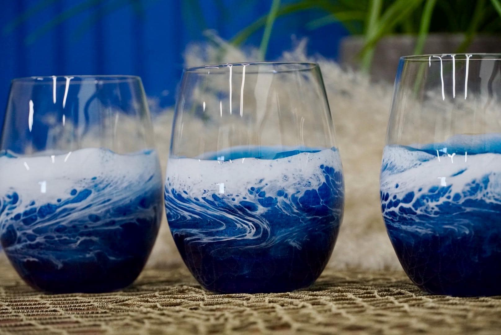 Ocean Waves Wine Glasses | Coastal Decor