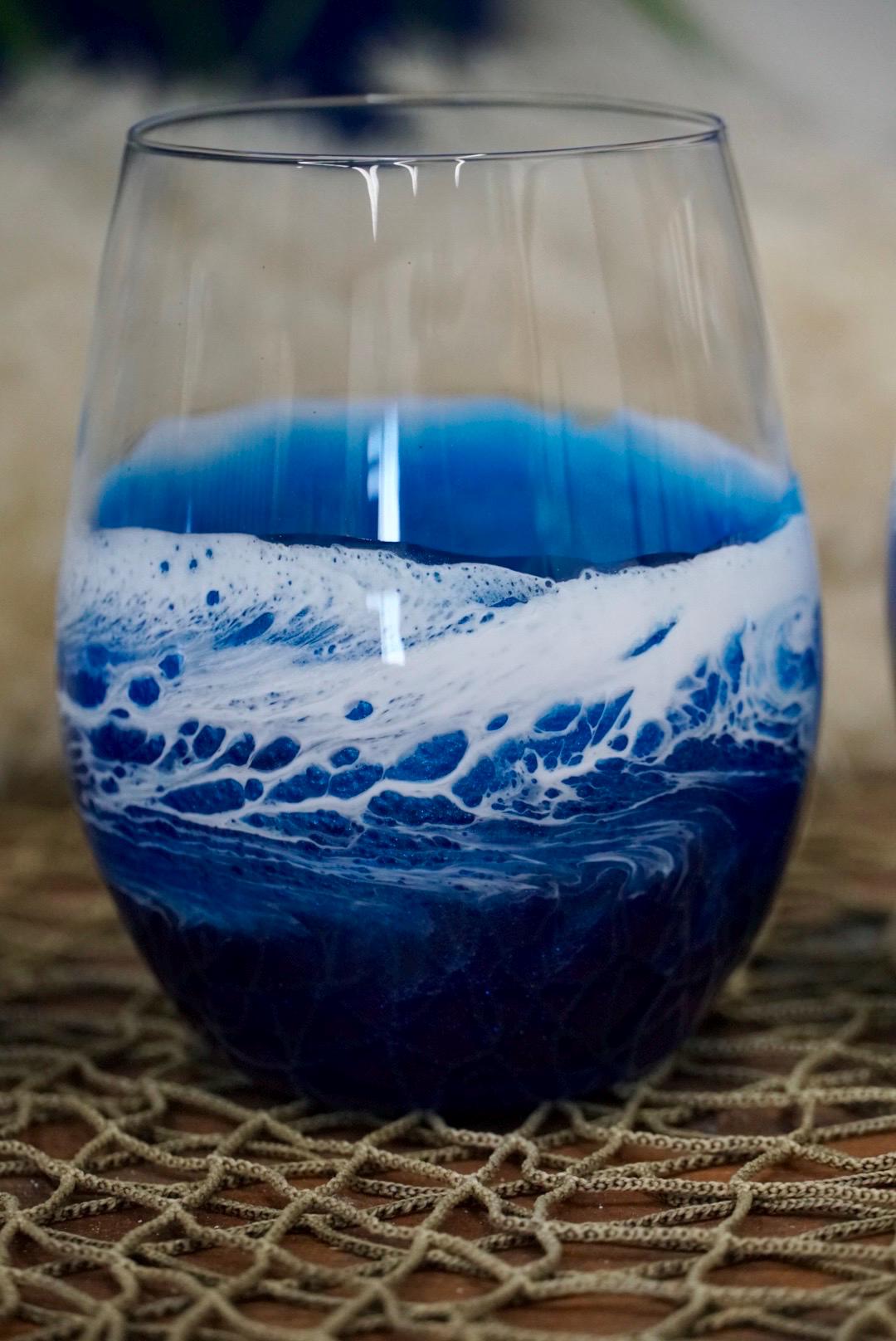 Ocean Waves Wine Glasses | Coastal Decor