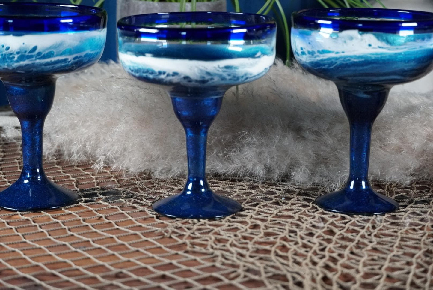 Ocean Waves Margarita Glasses | Coastal Decor