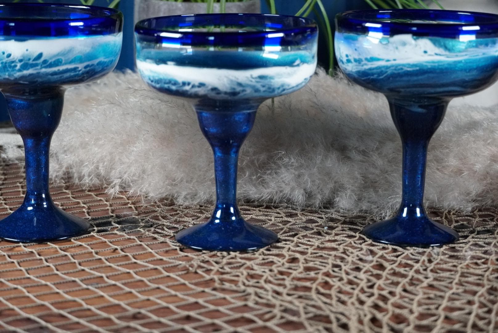 Ocean Waves Margarita Glasses | Coastal Decor