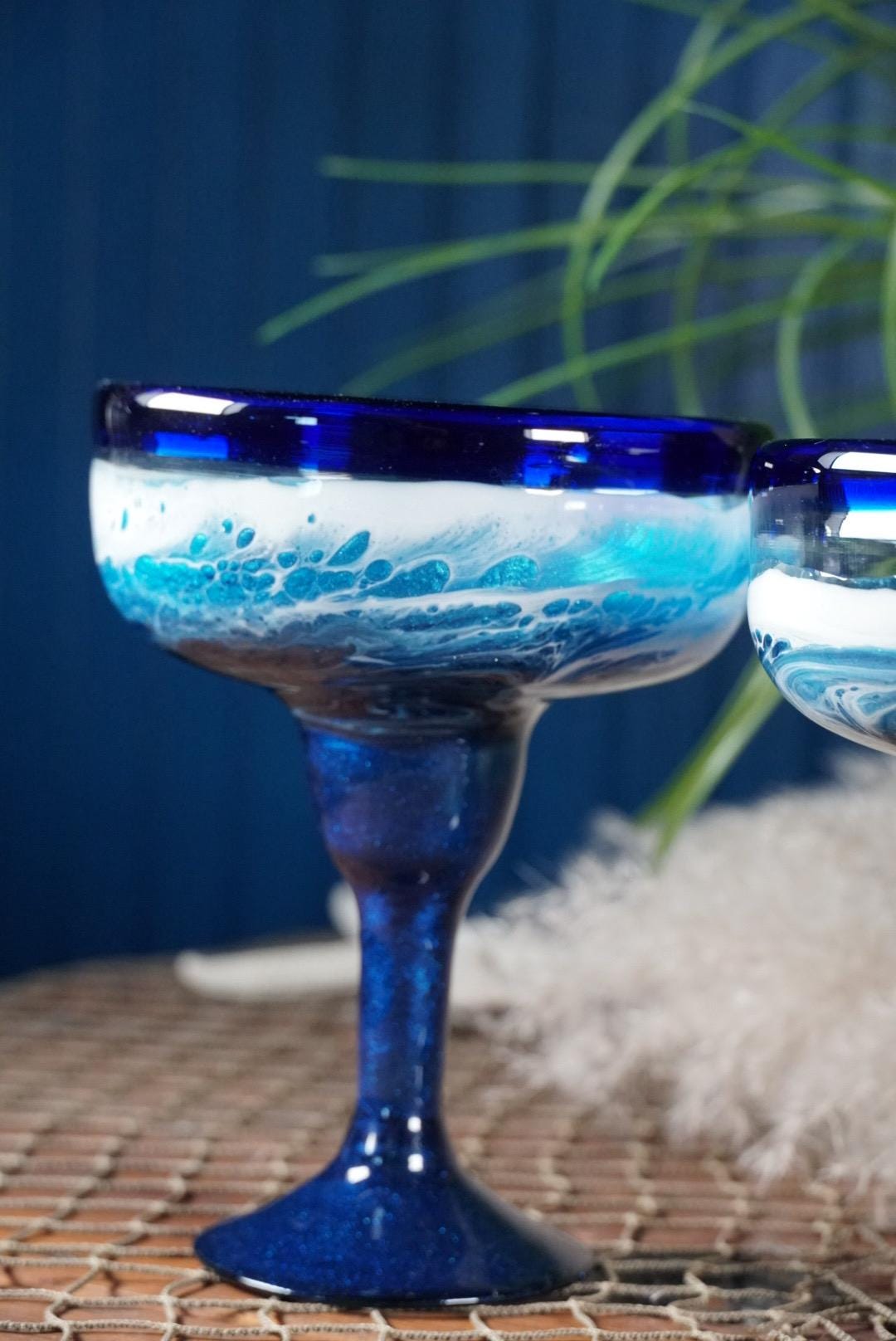 Ocean Waves Margarita Glasses | Coastal Decor