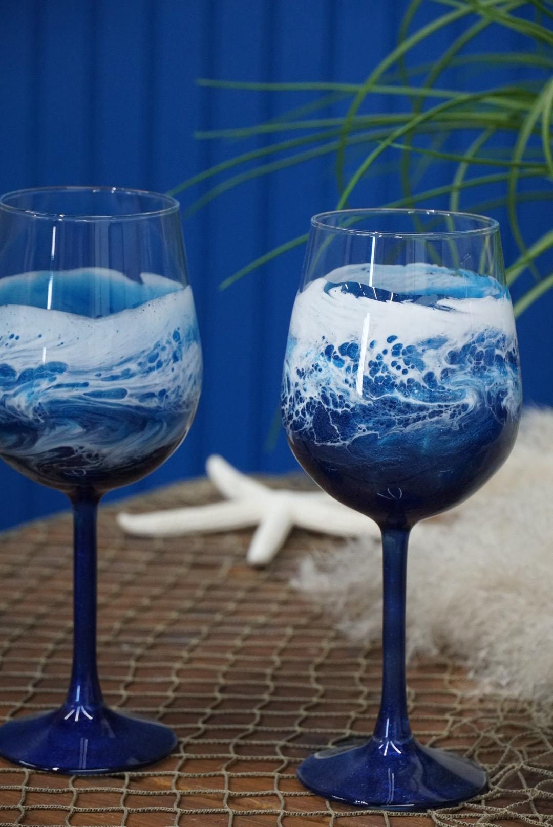 Ocean Waves Wine Glasses | Coastal Decor