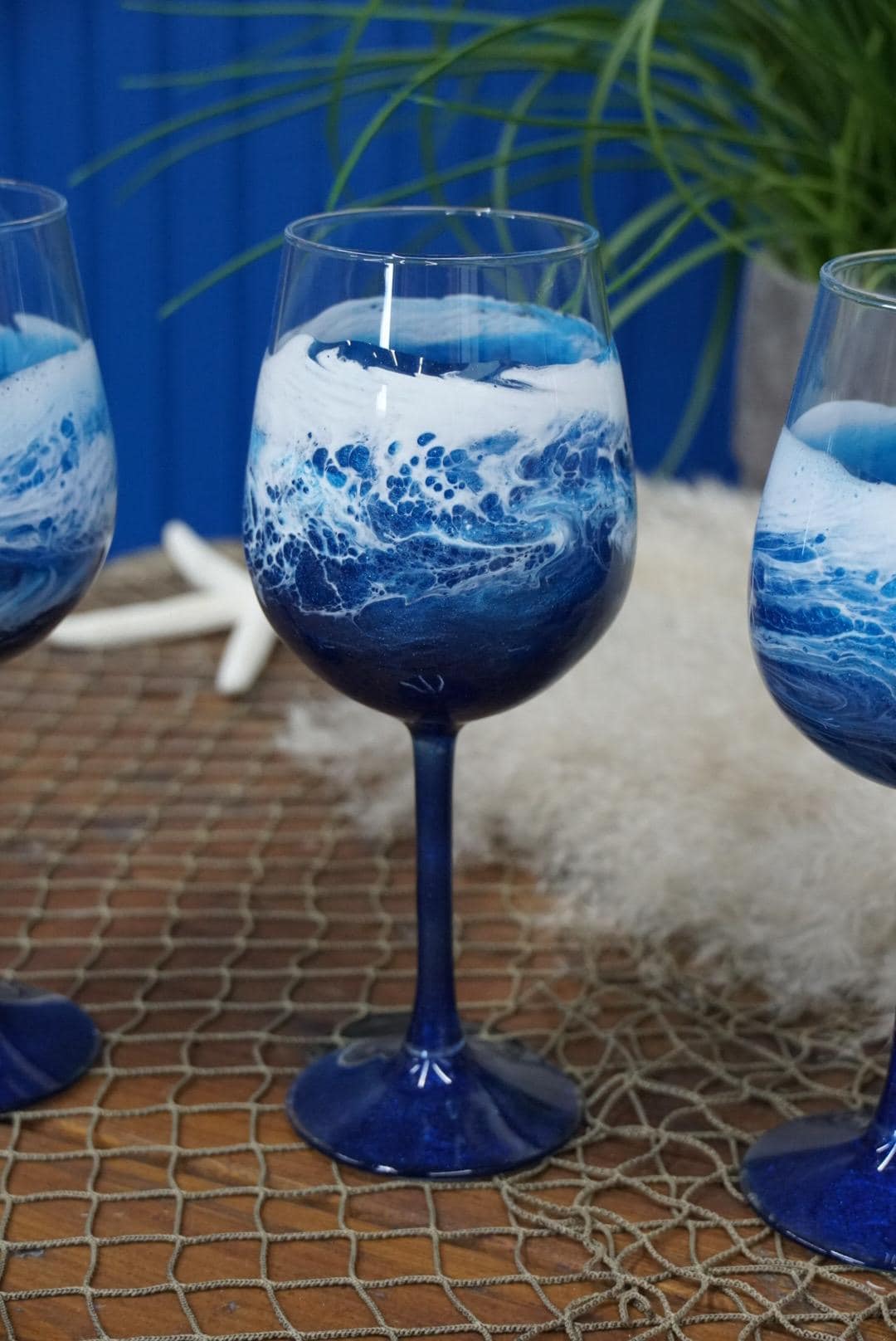 Ocean Waves Wine Glasses | Coastal Decor