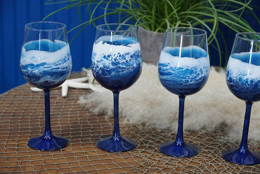 Ocean Waves Wine Glasses | Coastal Decor