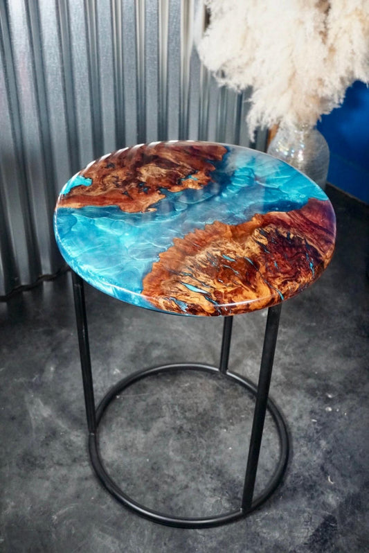 Custom Walnut Burl with Epoxy Resin Accent Table | Side Table | End Table