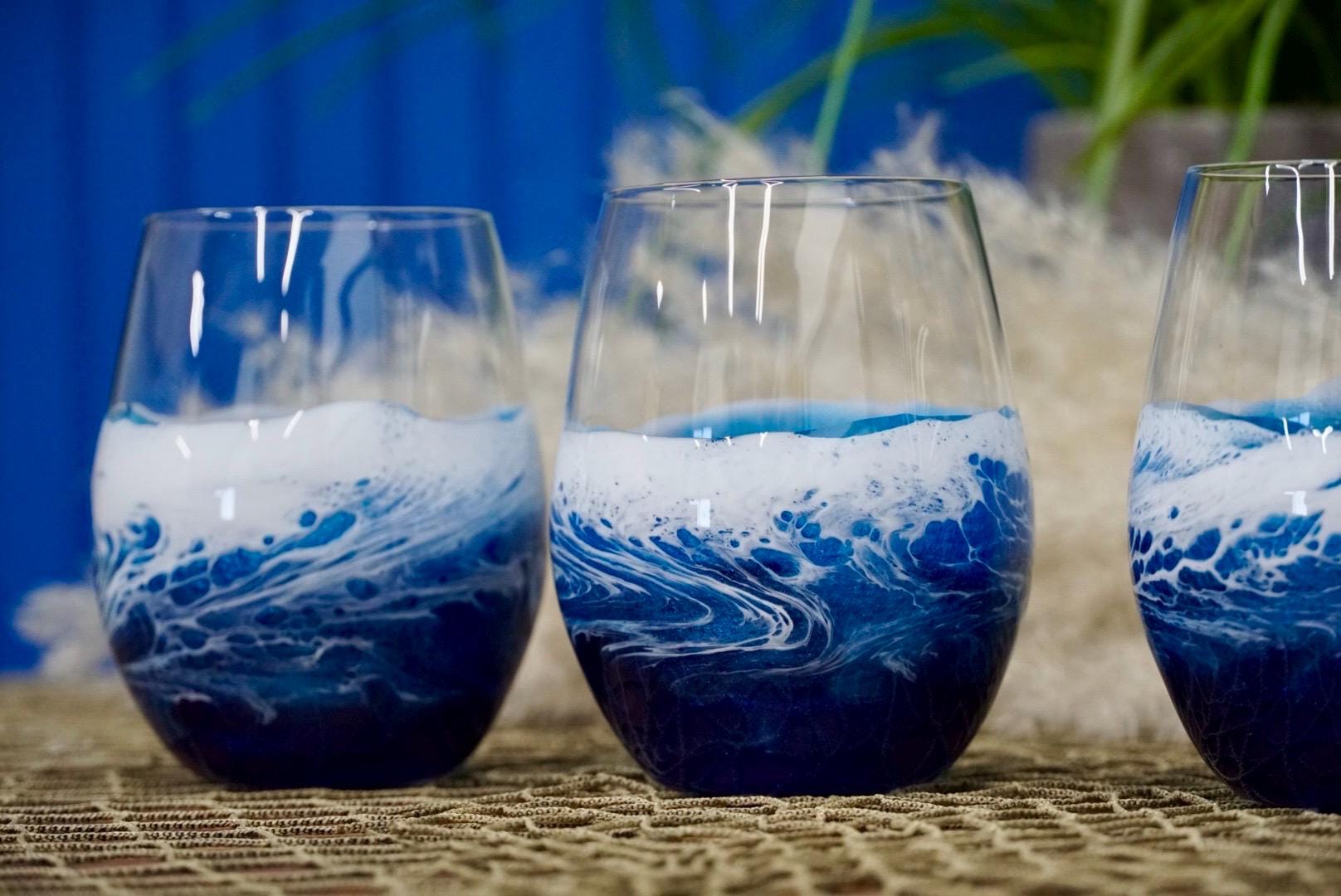 Ocean Waves Wine Glasses | Coastal Decor