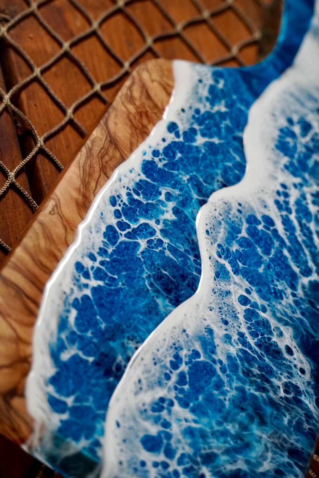 Mini Olive Wood with Blue Epoxy Resin Waves, Charcuterie Board, Cheese Board , Small bites, Table Accent