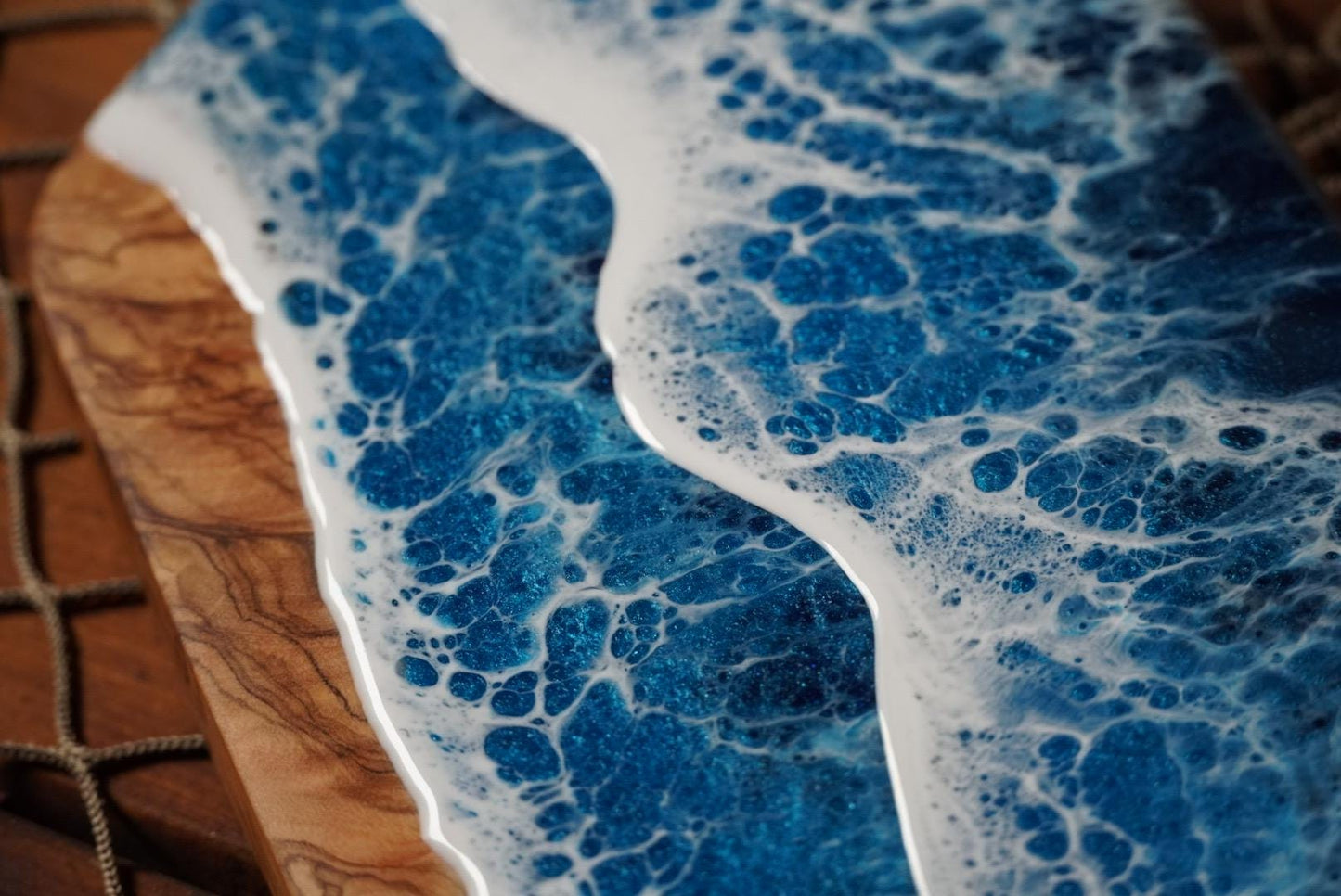 Mini Olive Wood with Blue Epoxy Resin Waves, Charcuterie Board, Cheese Board , Small bites, Table Accent