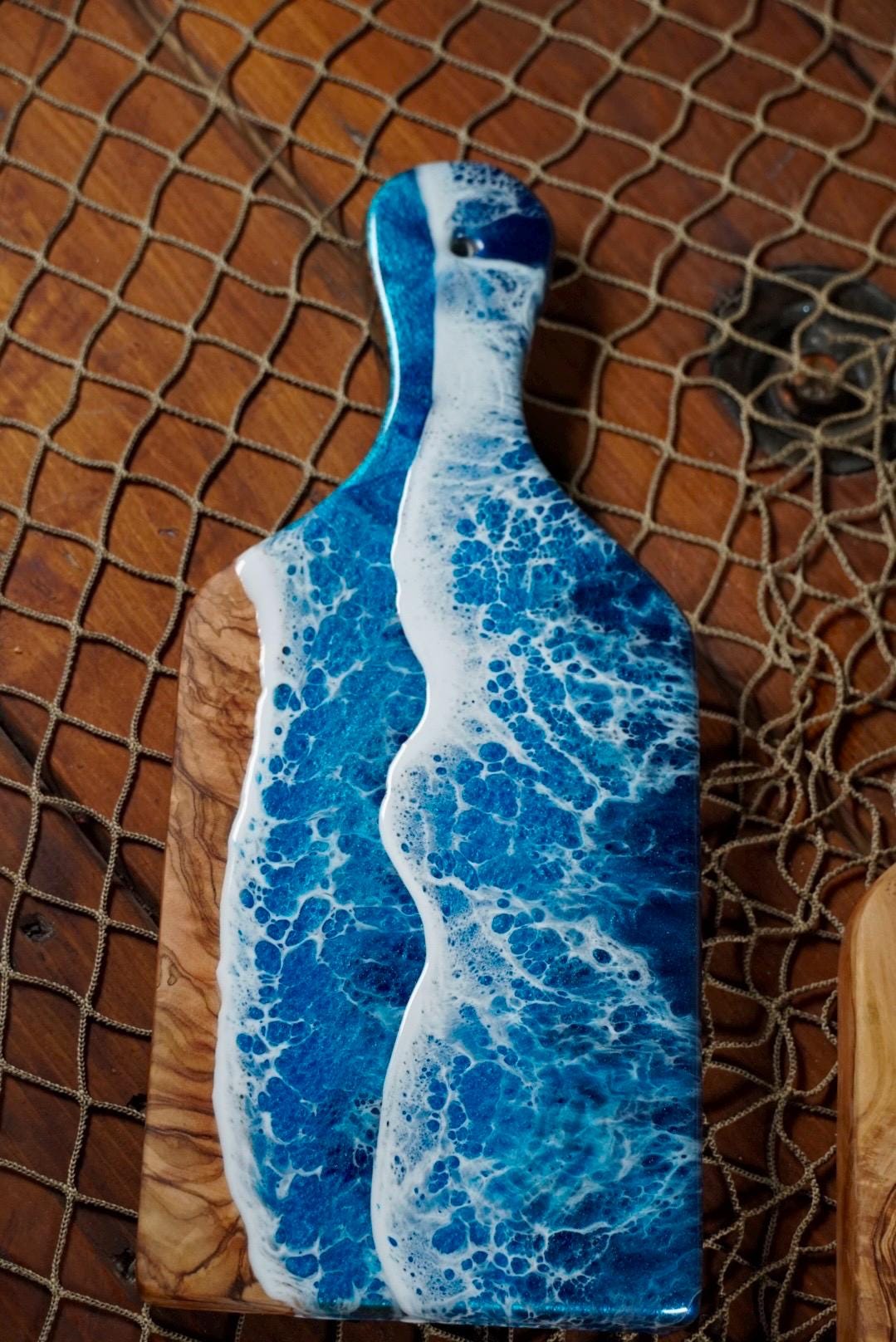 Mini Olive Wood with Blue Epoxy Resin Waves, Charcuterie Board, Cheese Board , Small bites, Table Accent