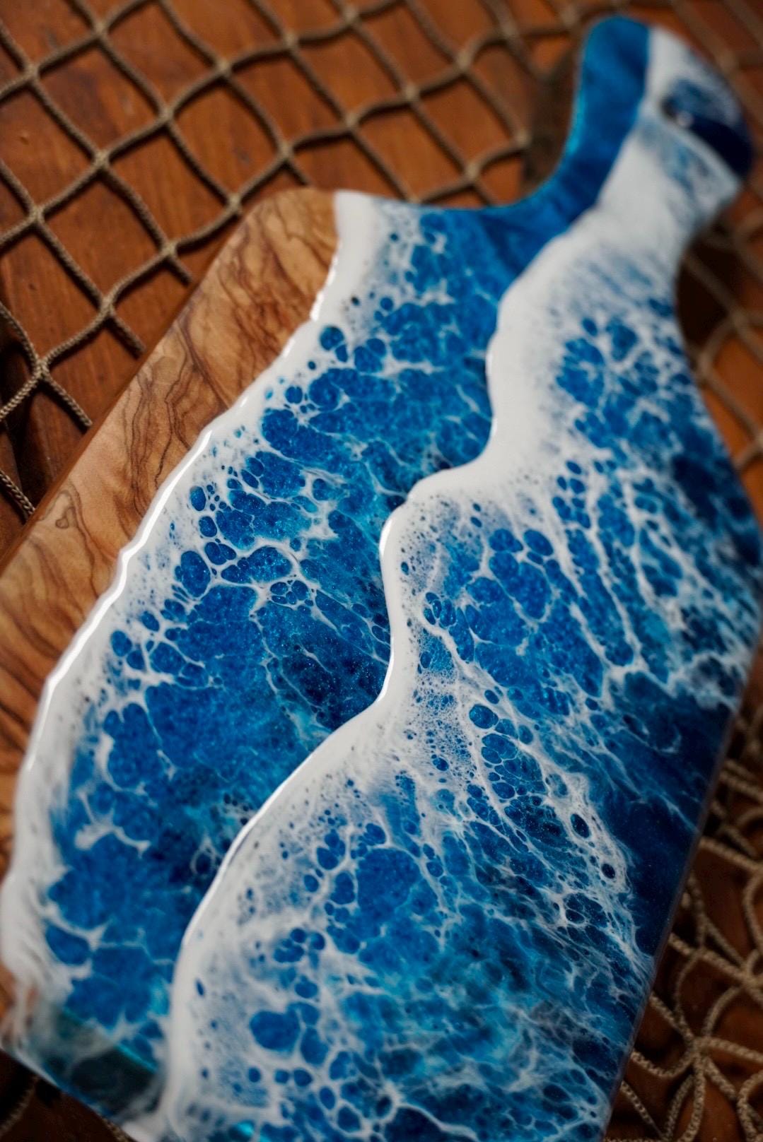 Mini Olive Wood with Blue Epoxy Resin Waves, Charcuterie Board, Cheese Board , Small bites, Table Accent