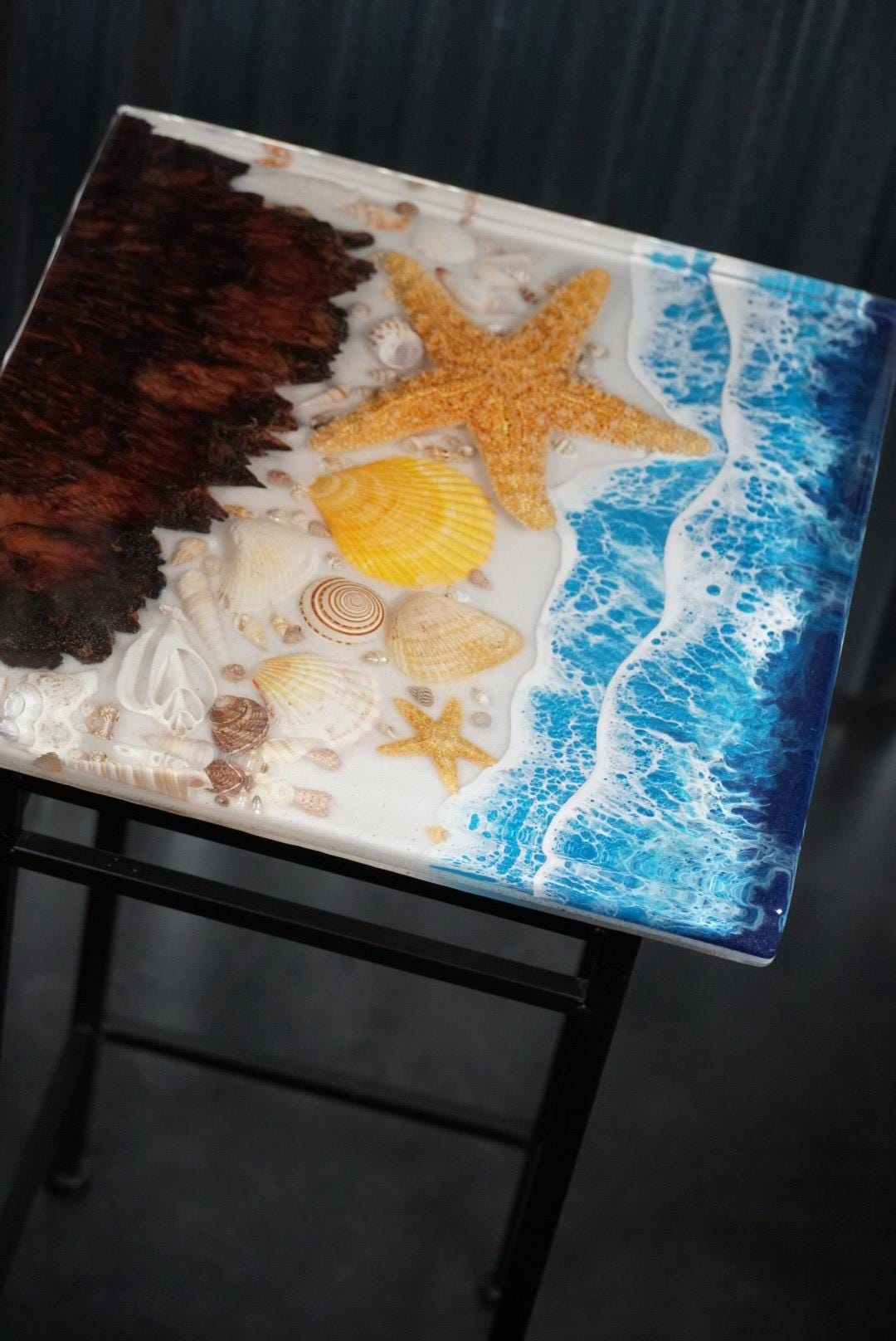Ocean Waves Sea Scape Accent Table, Side Table, End Table | Epoxy Ocean Table