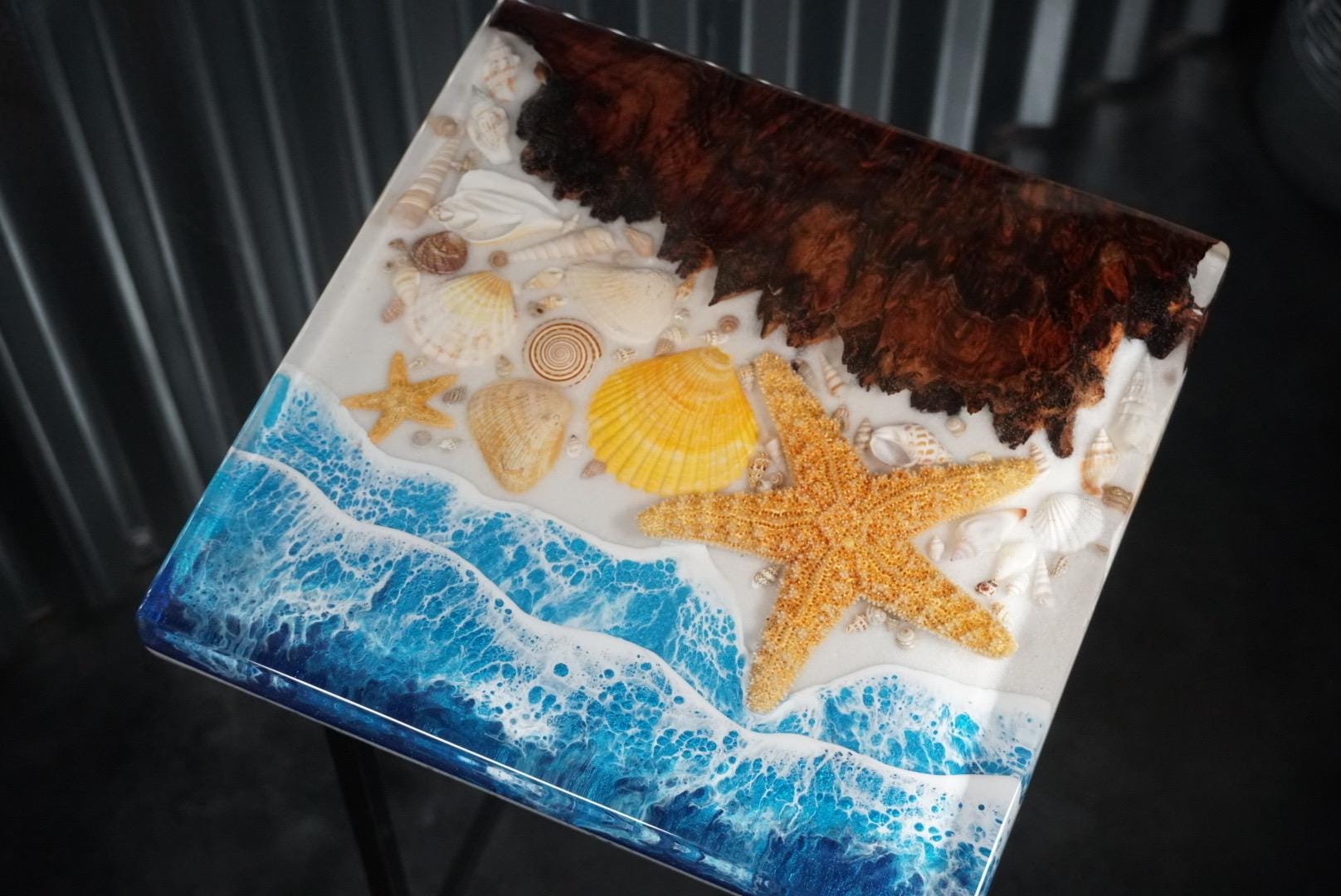 Ocean Waves Sea Scape Accent Table, Side Table, End Table | Epoxy Ocean Table
