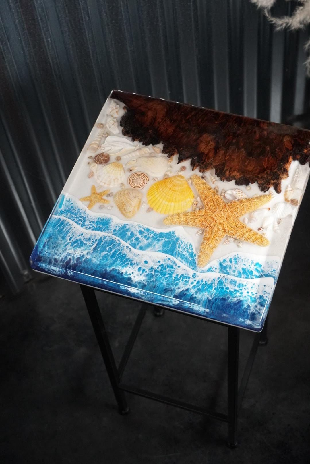 Ocean Waves Sea Scape Accent Table, Side Table, End Table | Epoxy Ocean Table