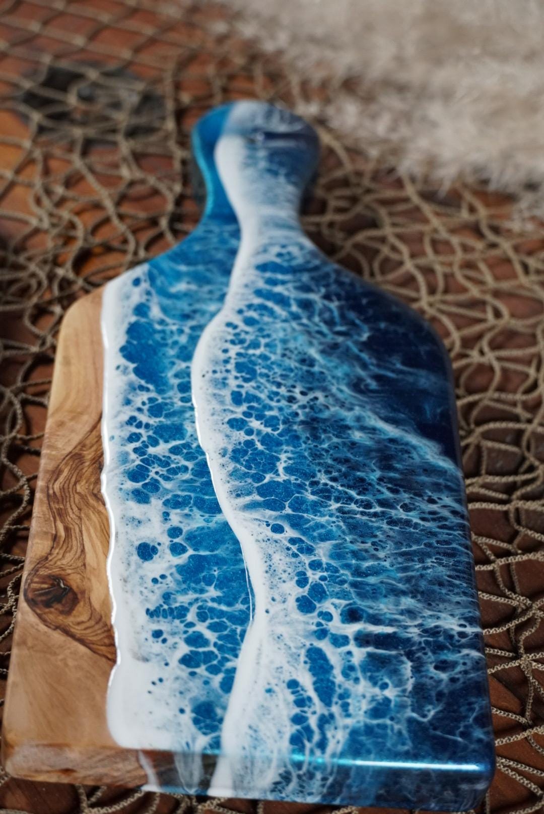 Mini Olive Wood with Blue Epoxy Resin Waves, Charcuterie Board, Cheese Board , Small bites, Table Accent