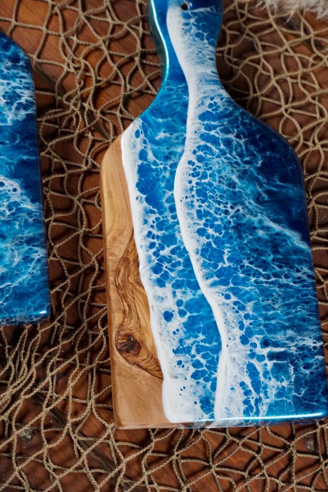 Mini Olive Wood with Blue Epoxy Resin Waves, Charcuterie Board, Cheese Board , Small bites, Table Accent