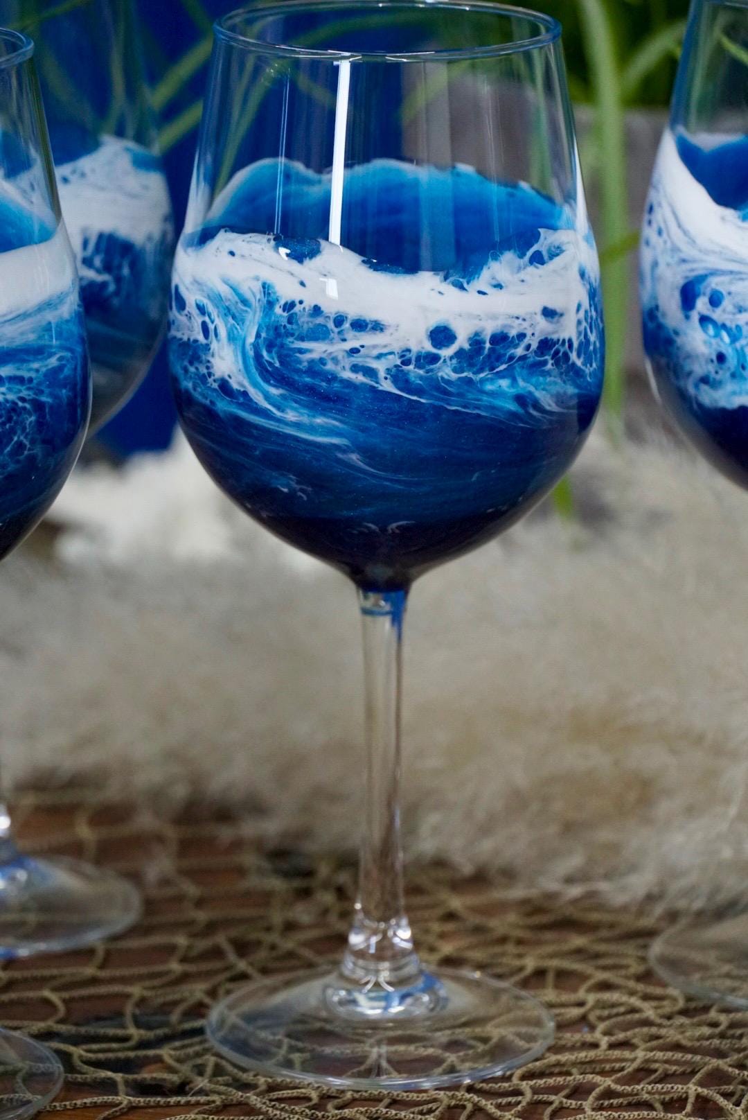 Ocean Waves Wine Glasses | Coastal Decor