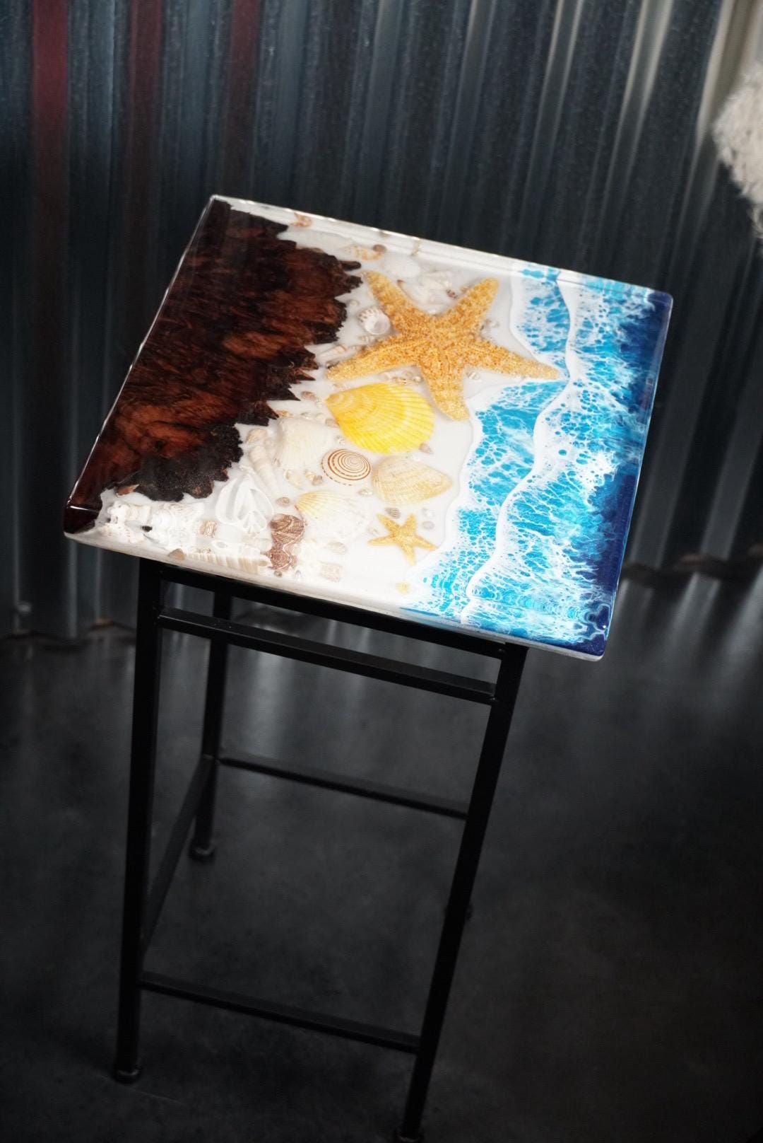 Ocean Waves Sea Scape Accent Table, Side Table, End Table | Epoxy Ocean Table