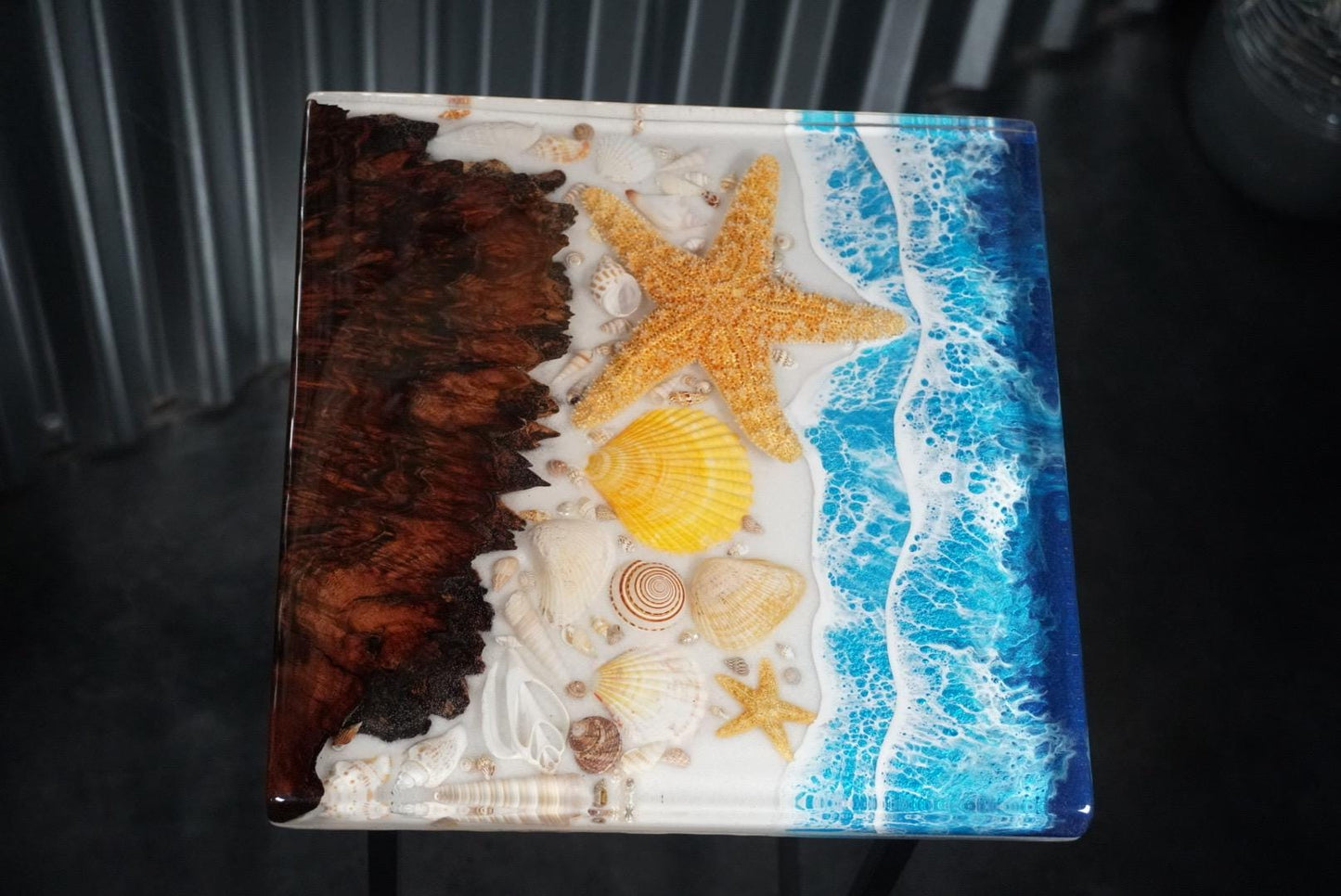 Ocean Waves Sea Scape Accent Table, Side Table, End Table | Epoxy Ocean Table