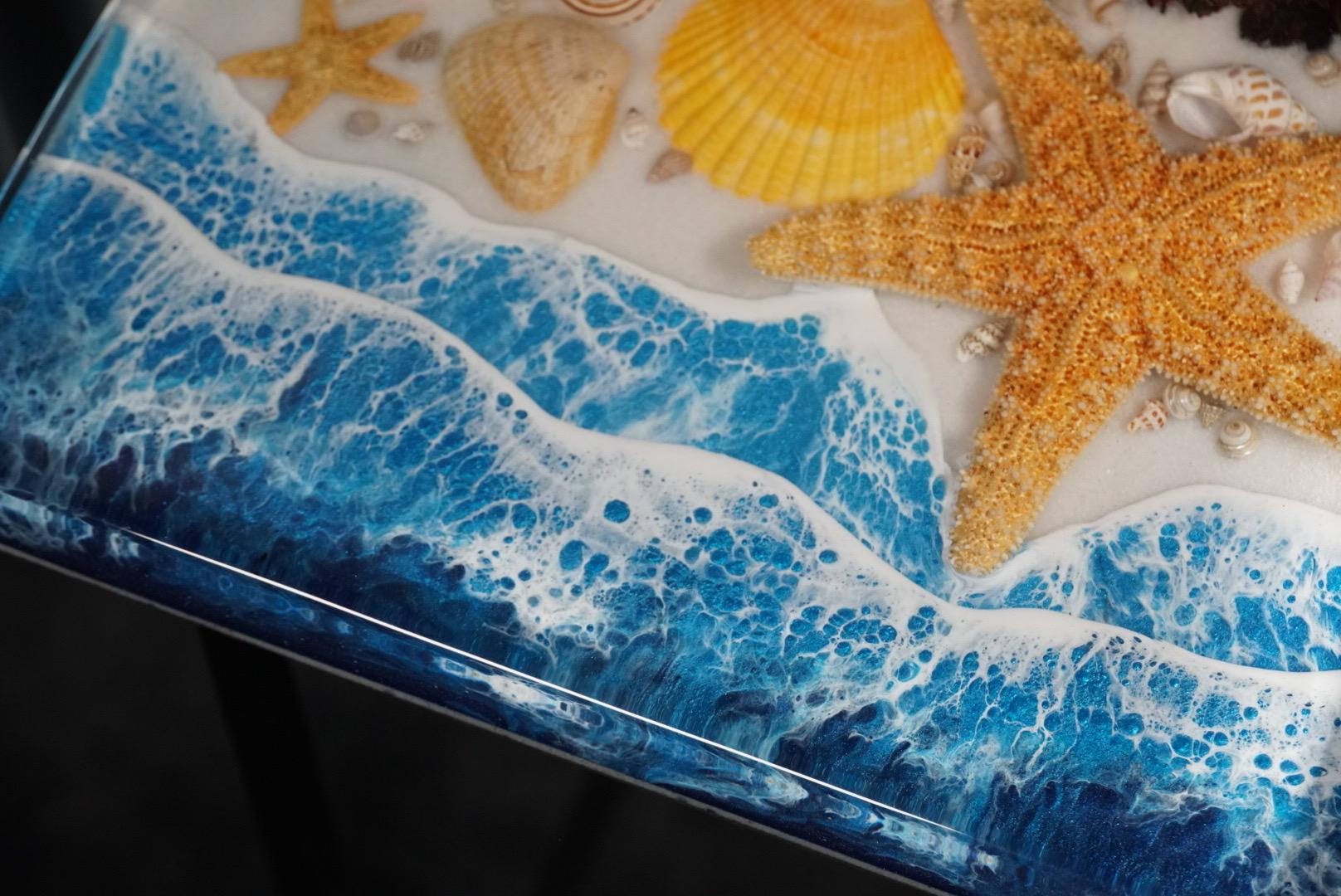 Ocean Waves Sea Scape Accent Table, Side Table, End Table | Epoxy Ocean Table