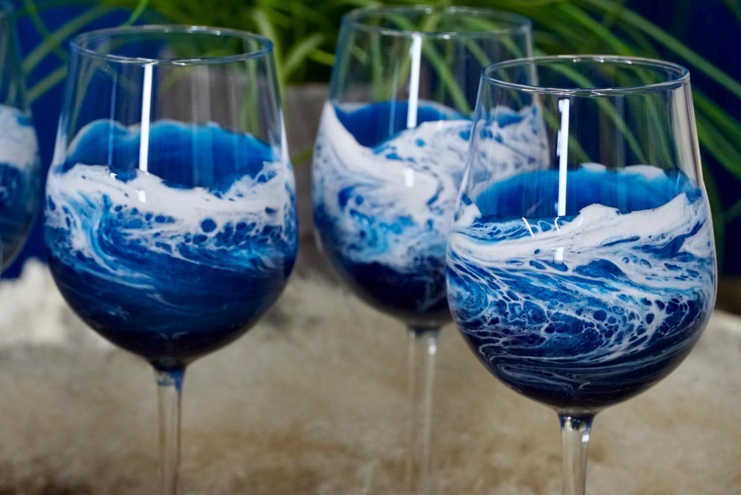Ocean Waves Wine Glasses | Coastal Decor