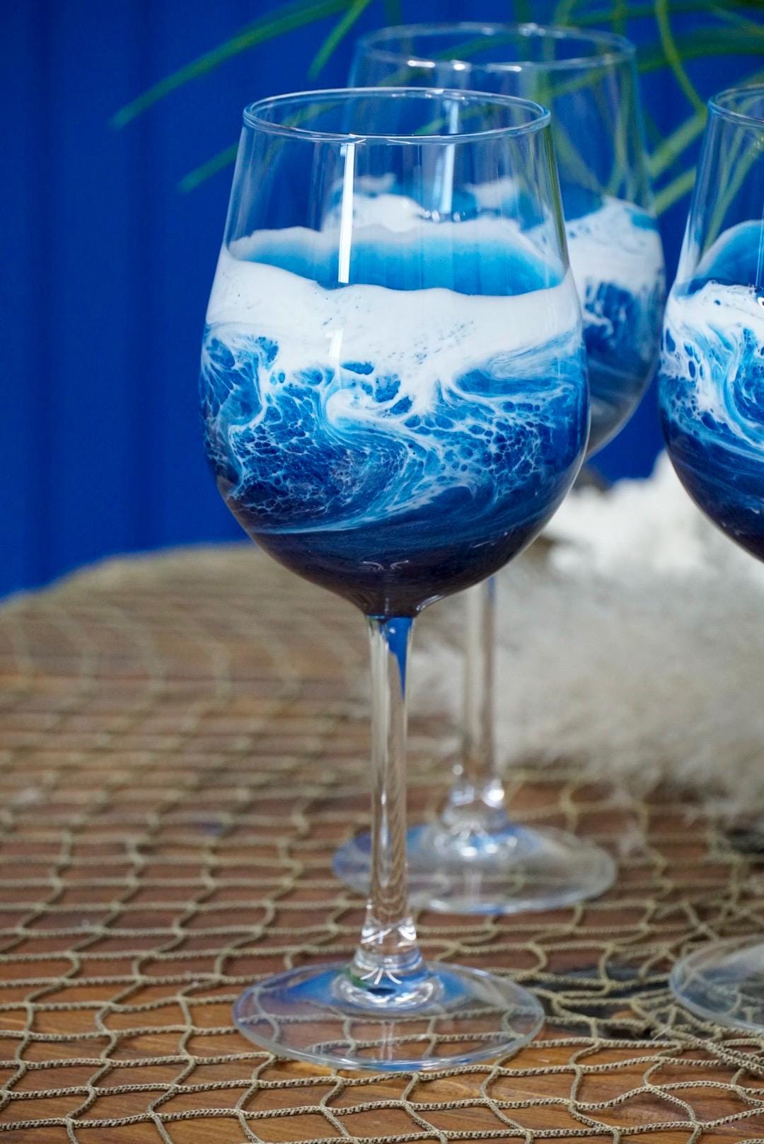 Ocean Waves Wine Glasses | Coastal Decor