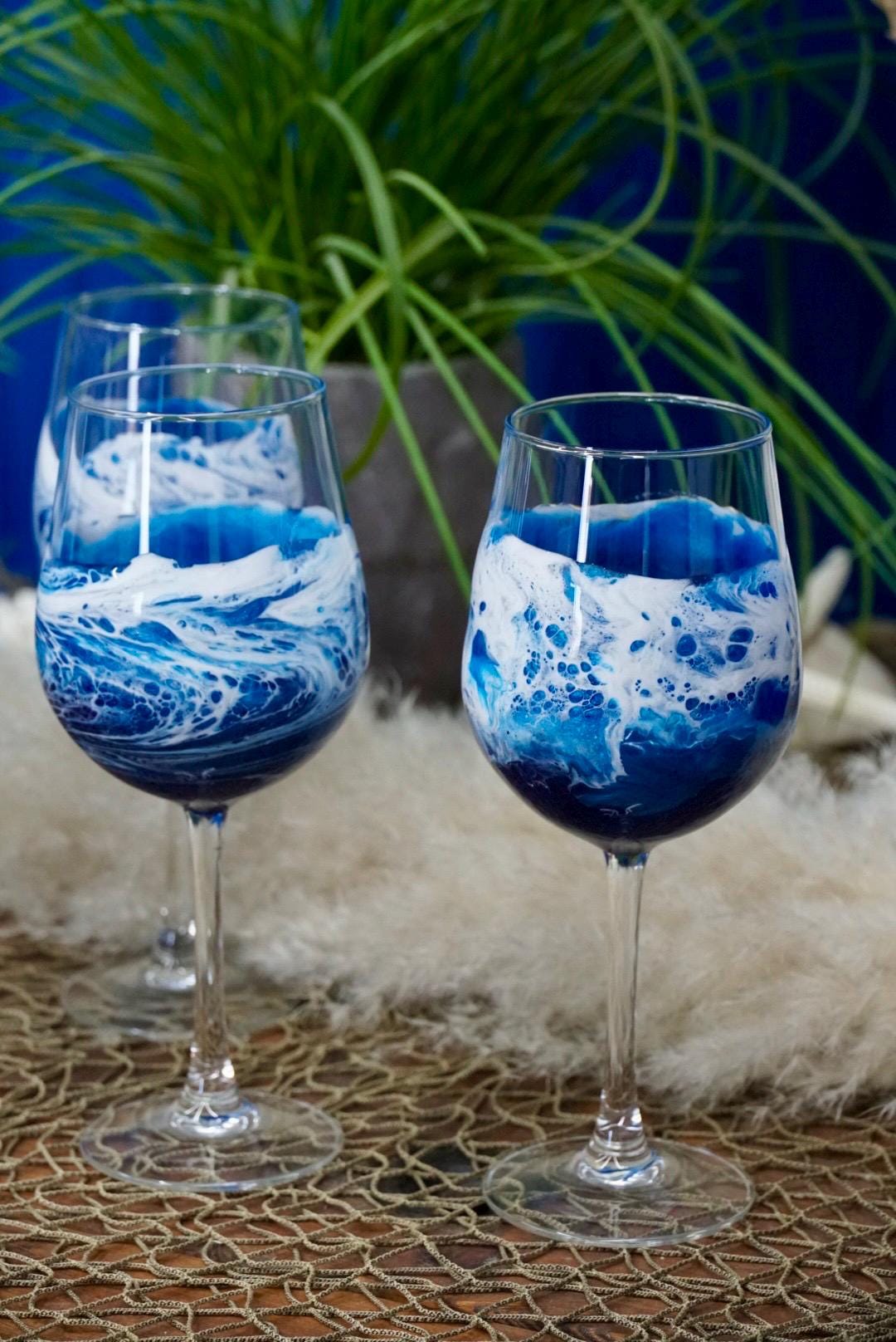 Ocean Waves Wine Glasses | Coastal Decor