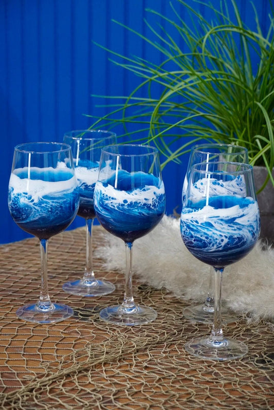 Ocean Waves Wine Glasses | Coastal Decor