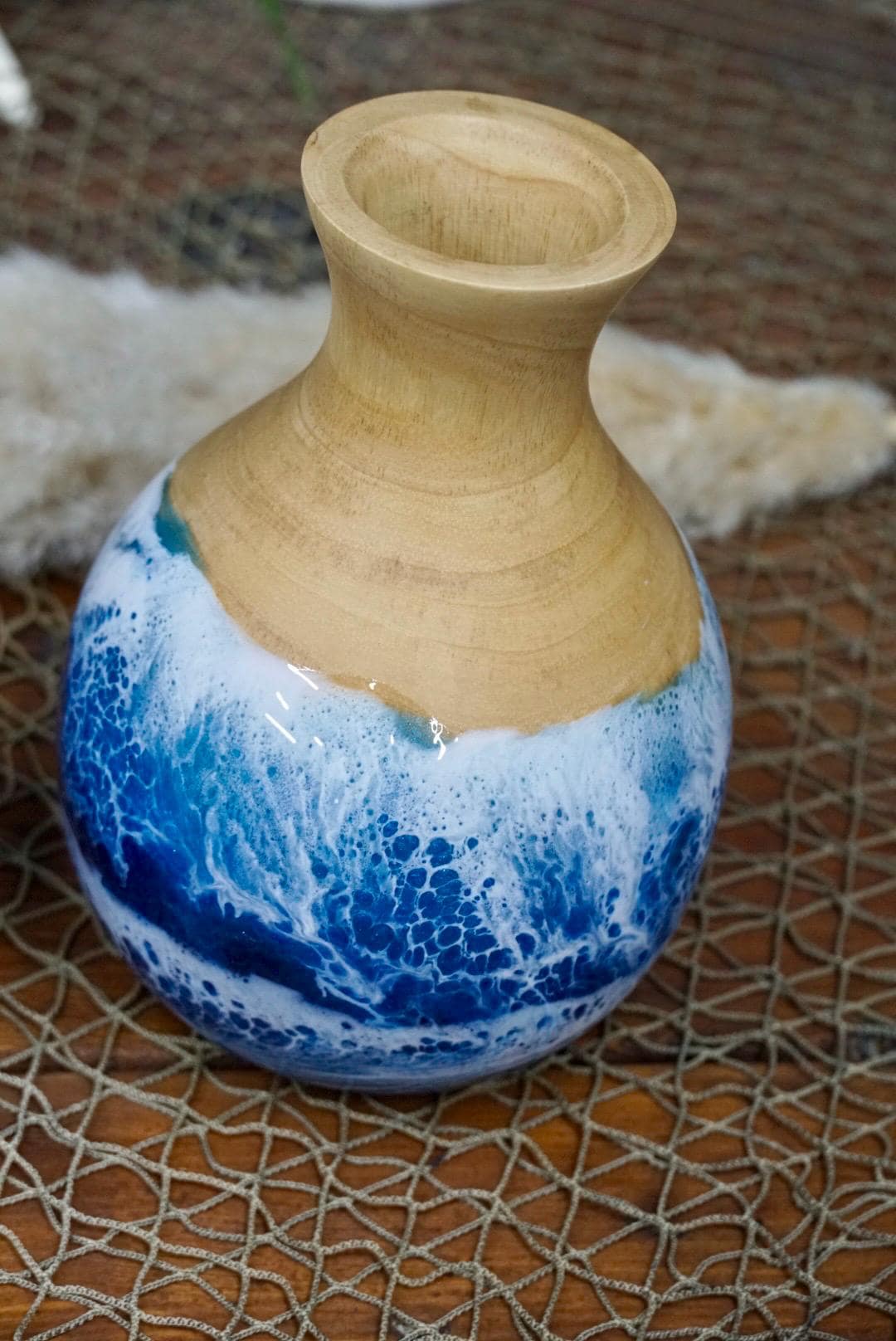 Wooden Vase with Waves
