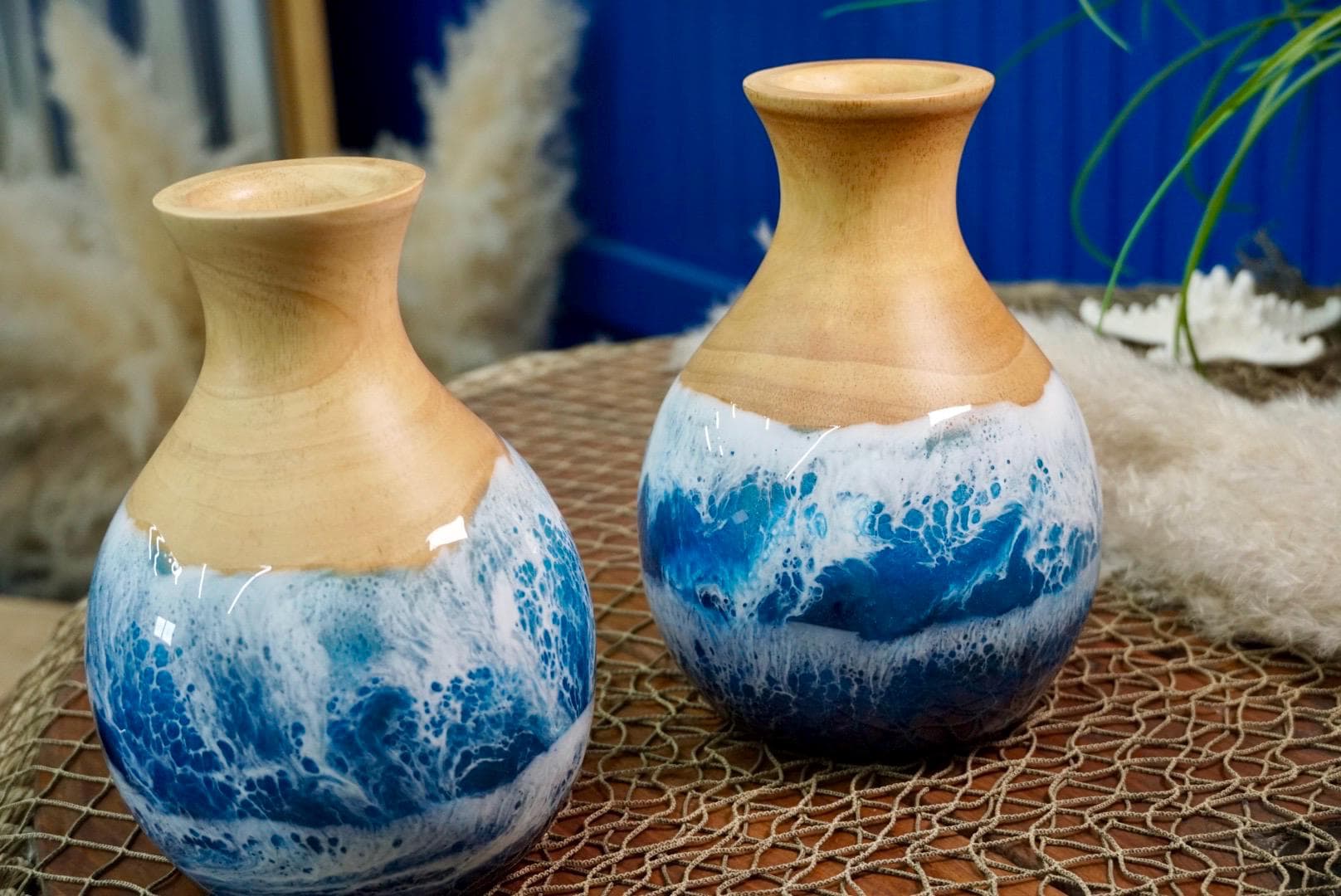 Wooden Vase with Waves